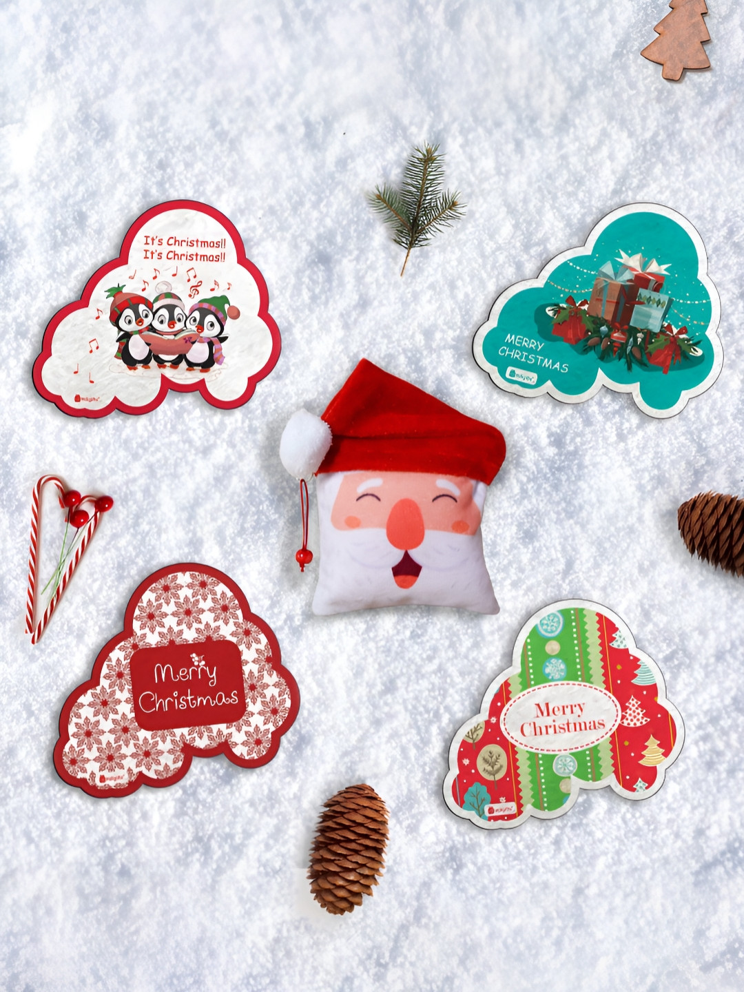 Indigifts Kids Cute Christmas Fridge Magnet & Santa Soft Toy Gifts