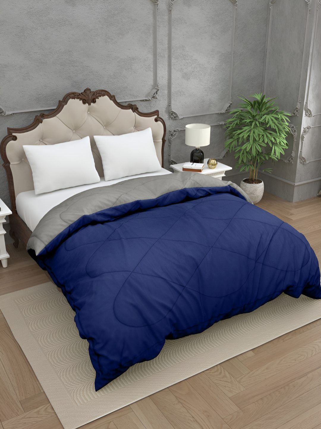 BED-SHEET.COM Navy Blue & Grey Microfiber Mild Winter 300 GSM Double Bed Comforter