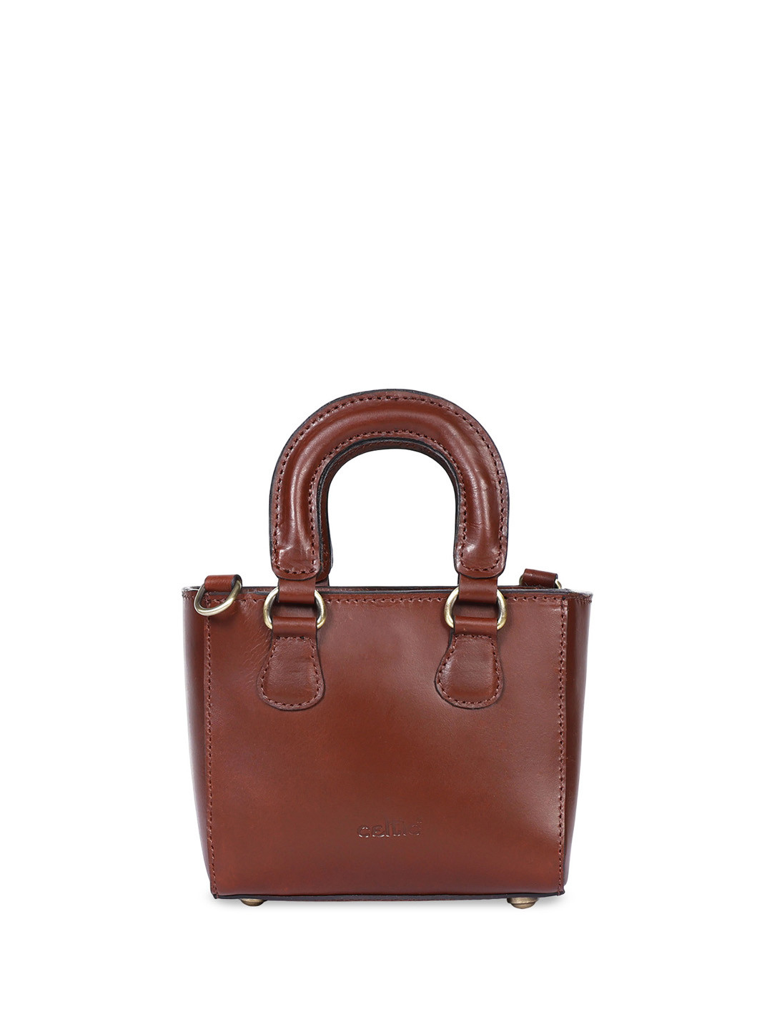 Celtic Brown Leather Structured Satchel Classic Handbag with Sling Strap