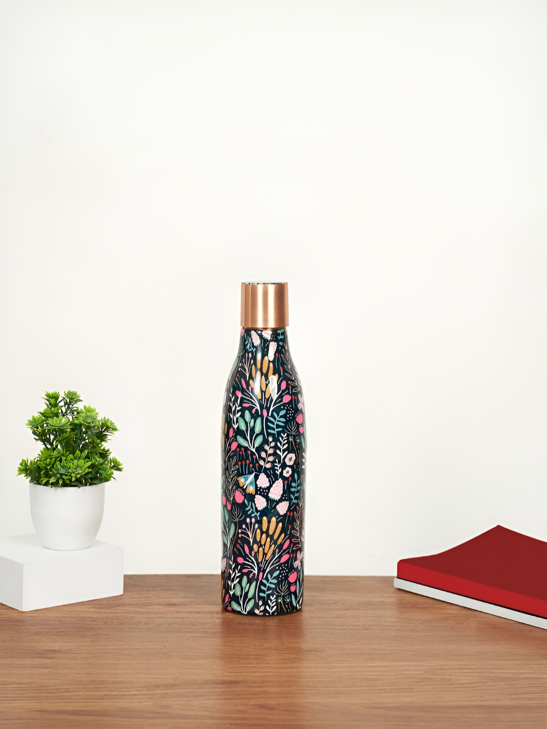 Living scapes by Pantaloons Black Floral Copper Single Wall Vacuum Water Bottle - 750ml