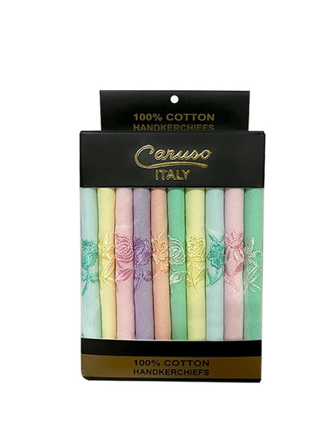 Caruso Italy Pack Of 10 Embroidered Pure Cotton Handkerchief