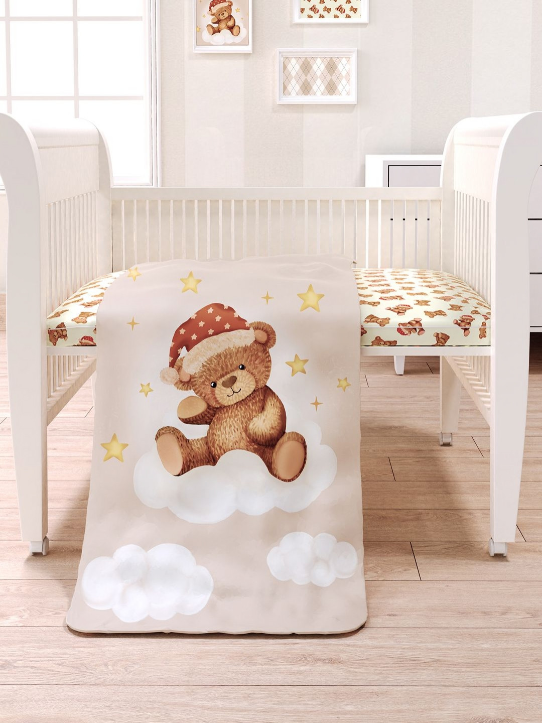 Fancy Fluff Beige & Pink Cartoon Characters AC Room Single Bed Comforter