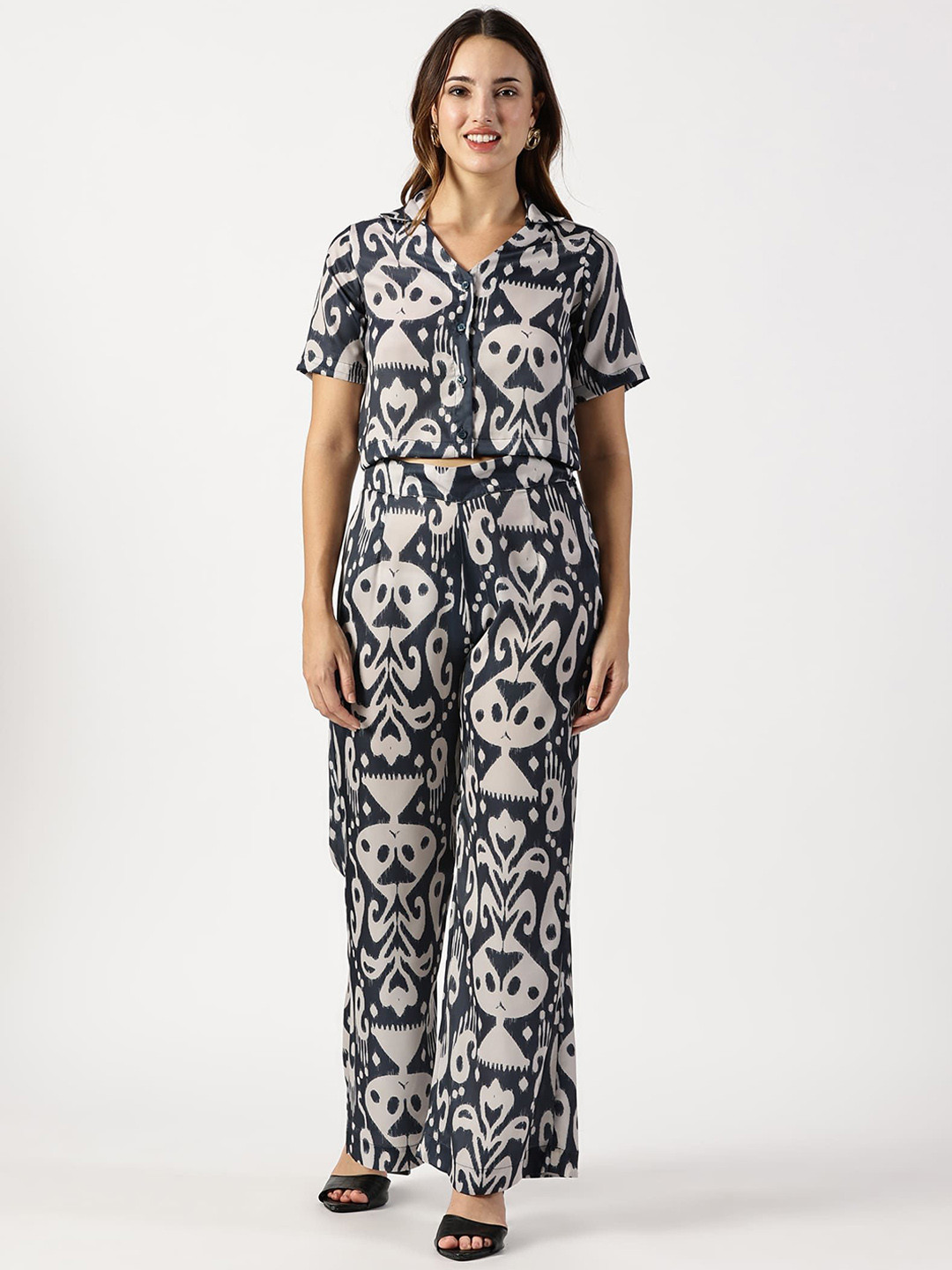 Ravinik Printed Shirt Collar Shirt with Trousers Co-Ords Set