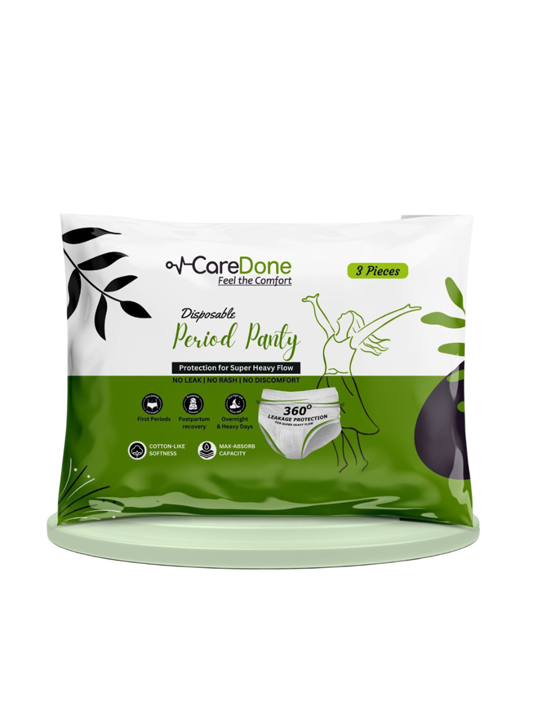 CareDone Disposable Leak Proof Overnight Protection Period Panty -  S - 3-Pcs