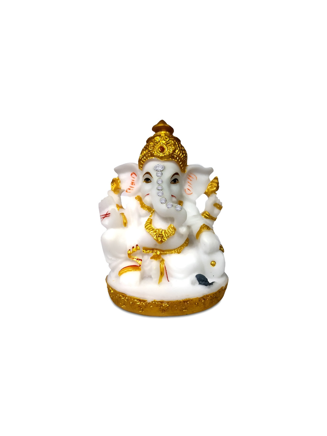 Adhvik Mukut 4 Hand Ganesha Multicoloured Marble Natural Prayer Room Small Showpiece - 3.1 Inches