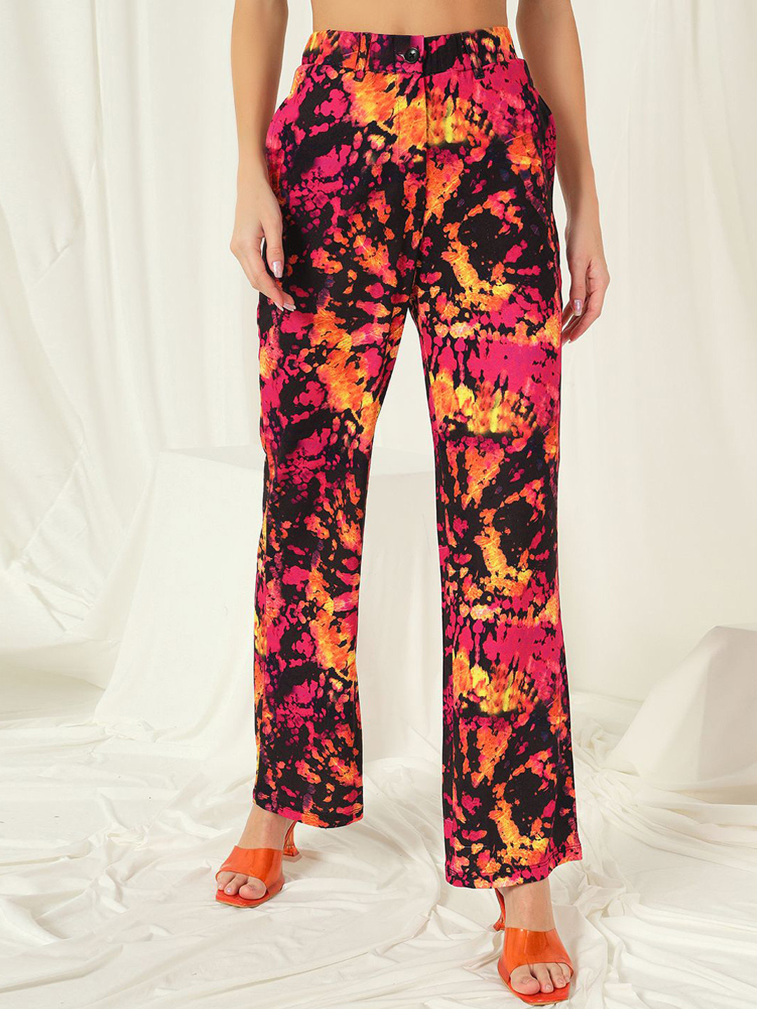 BAESD Women Printed Original Flat-Front High-Rise Trousers