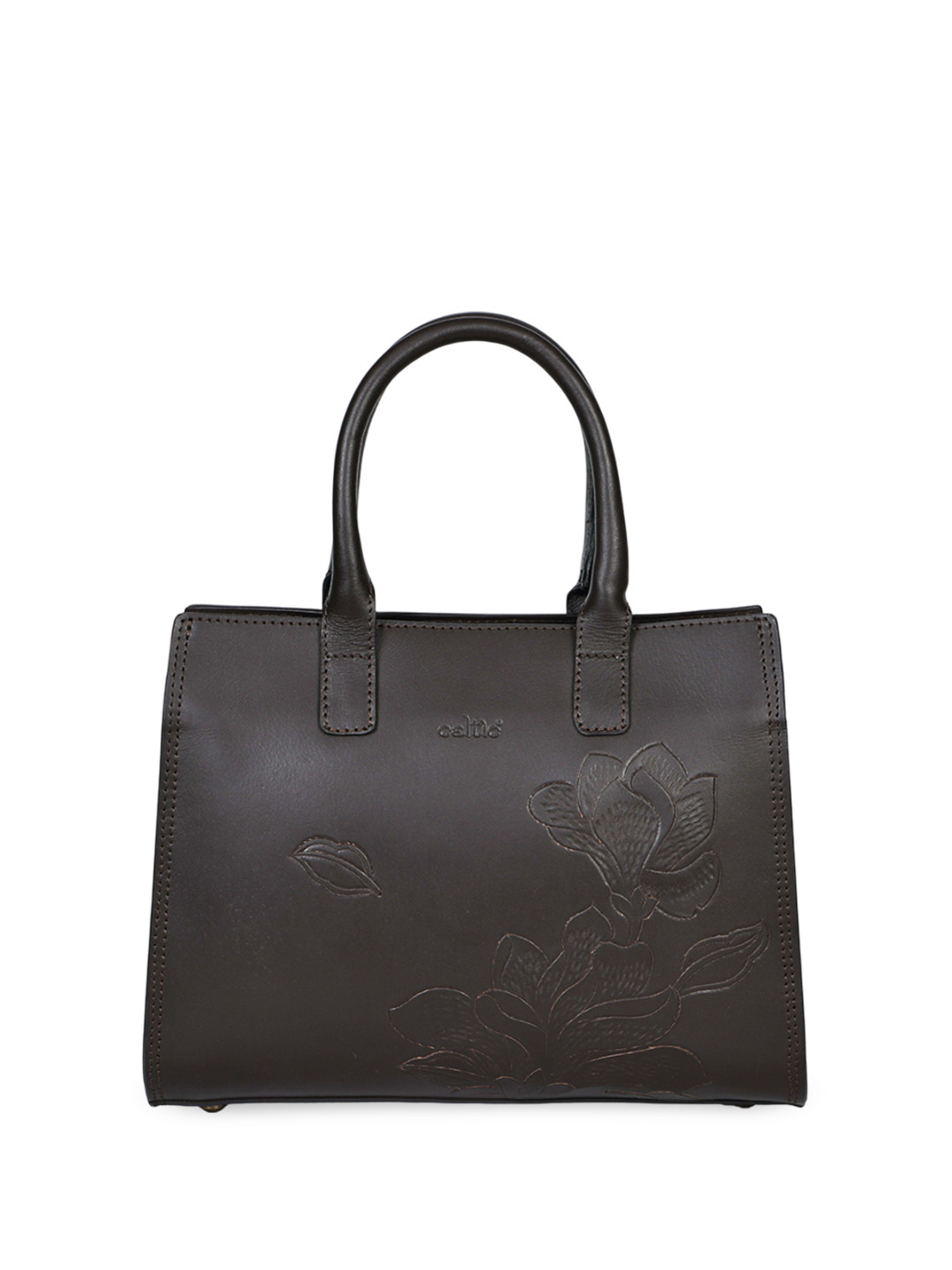 Celtic Embellished Leather Structured Tote Bag Brown