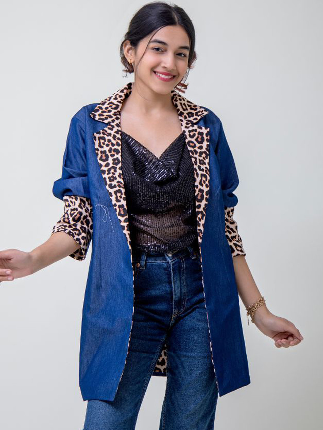 SUNFAIRY Women Striped Cotton Longline Open Front Jacket