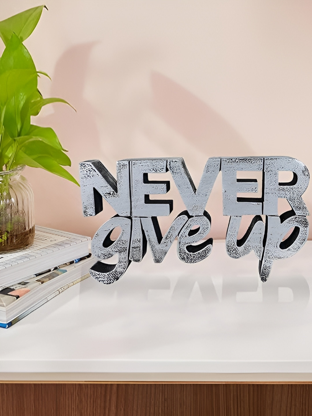 Zart Never Give Up Silver Polyresin Metallic Prayer Room Small Showpiece - 4 Inches