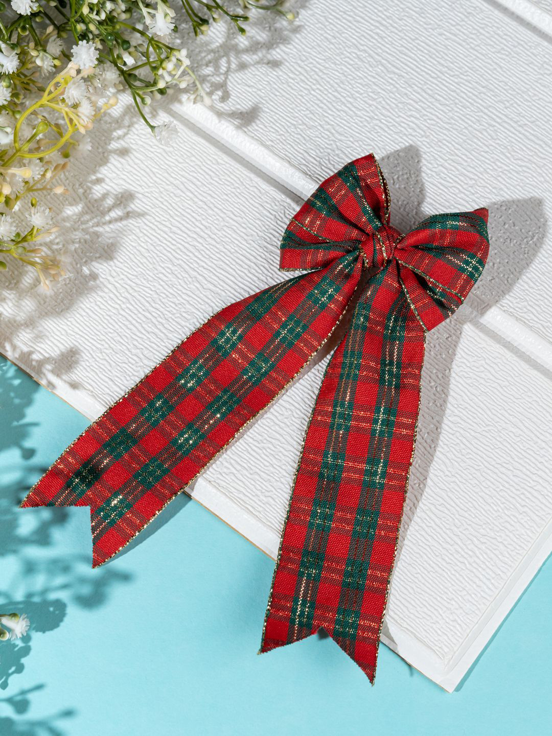 Arendelle Christmas Special Red & Green Checkered Pigtail Hair Bow