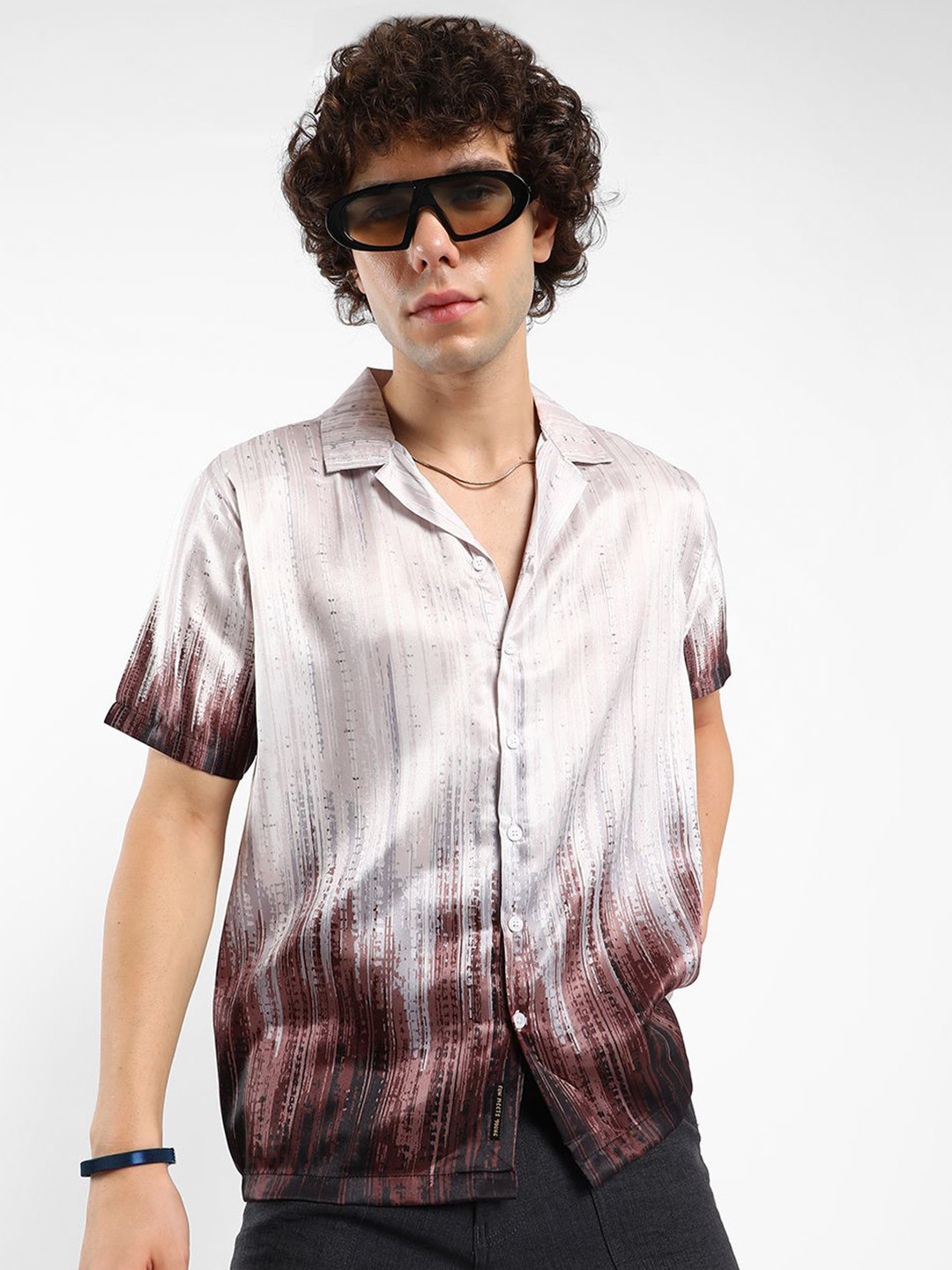 Campus Sutra Men Comfort Cuban Collar Earthy Strokes Relaxed Fit Casual Shirt