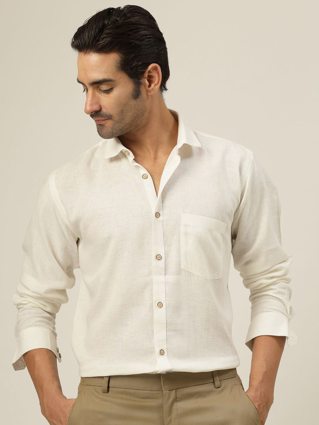 Needle Theory Men Classic Slim Fit Opaque Casual Shirt