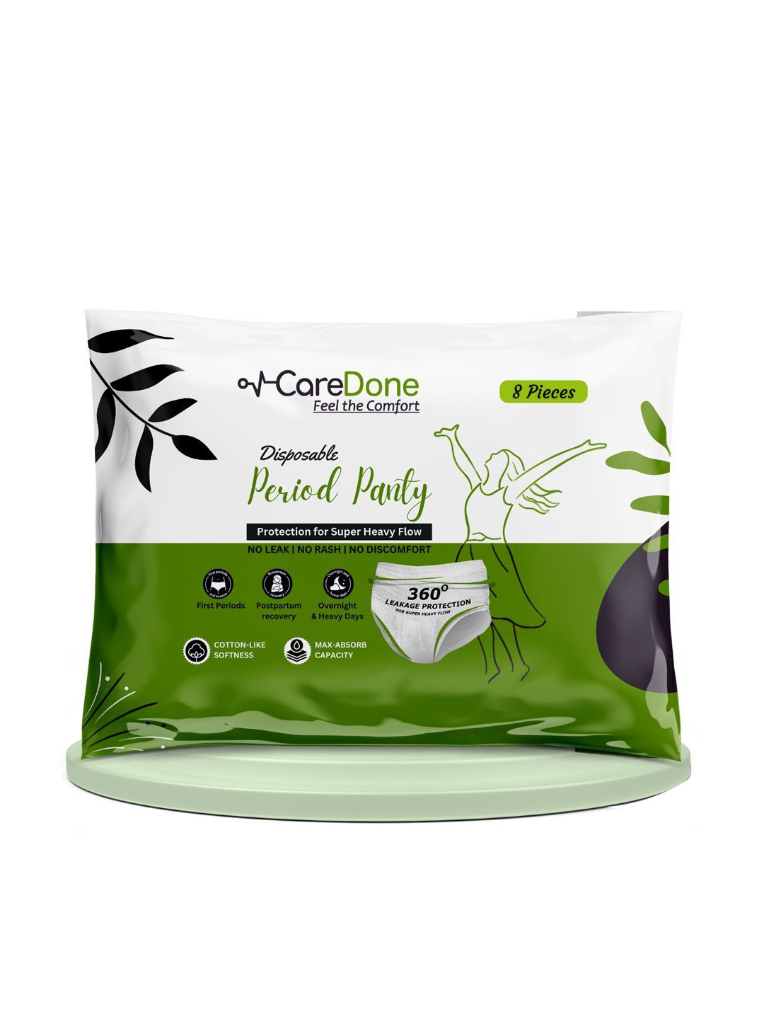 CareDone Disposable Leak Proof Overnight Protection Period Pantys - 8 Pcs