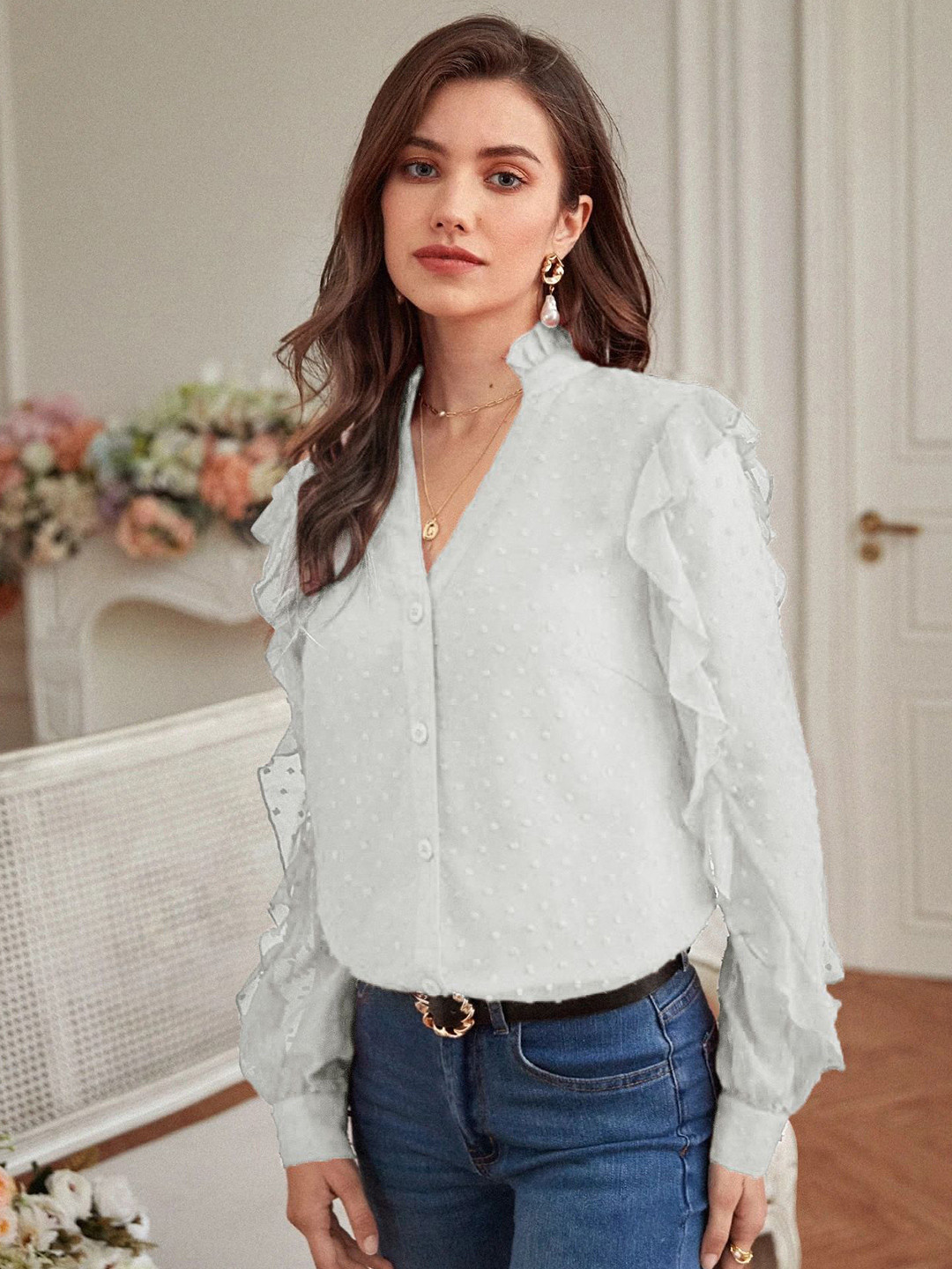 Stylecast X Slyck Textured Mandarin Collar Regular Fit Shirt