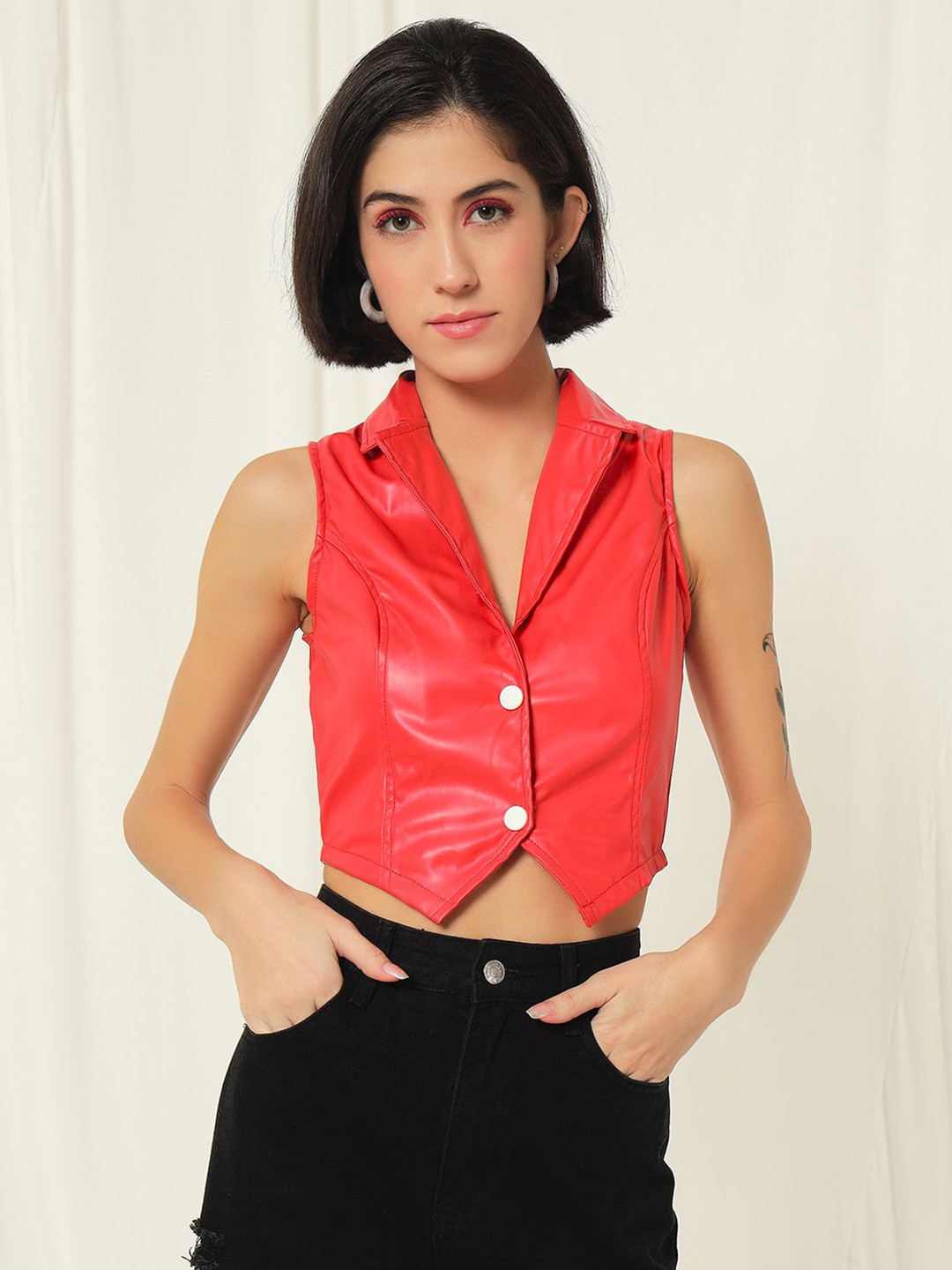 TANDUL Leather Single-Breasted Waistcoat
