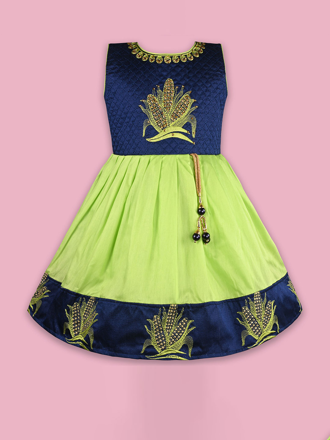 Wish Karo Ethnic Motifs Embroidered Satin Fit & Flare Dress