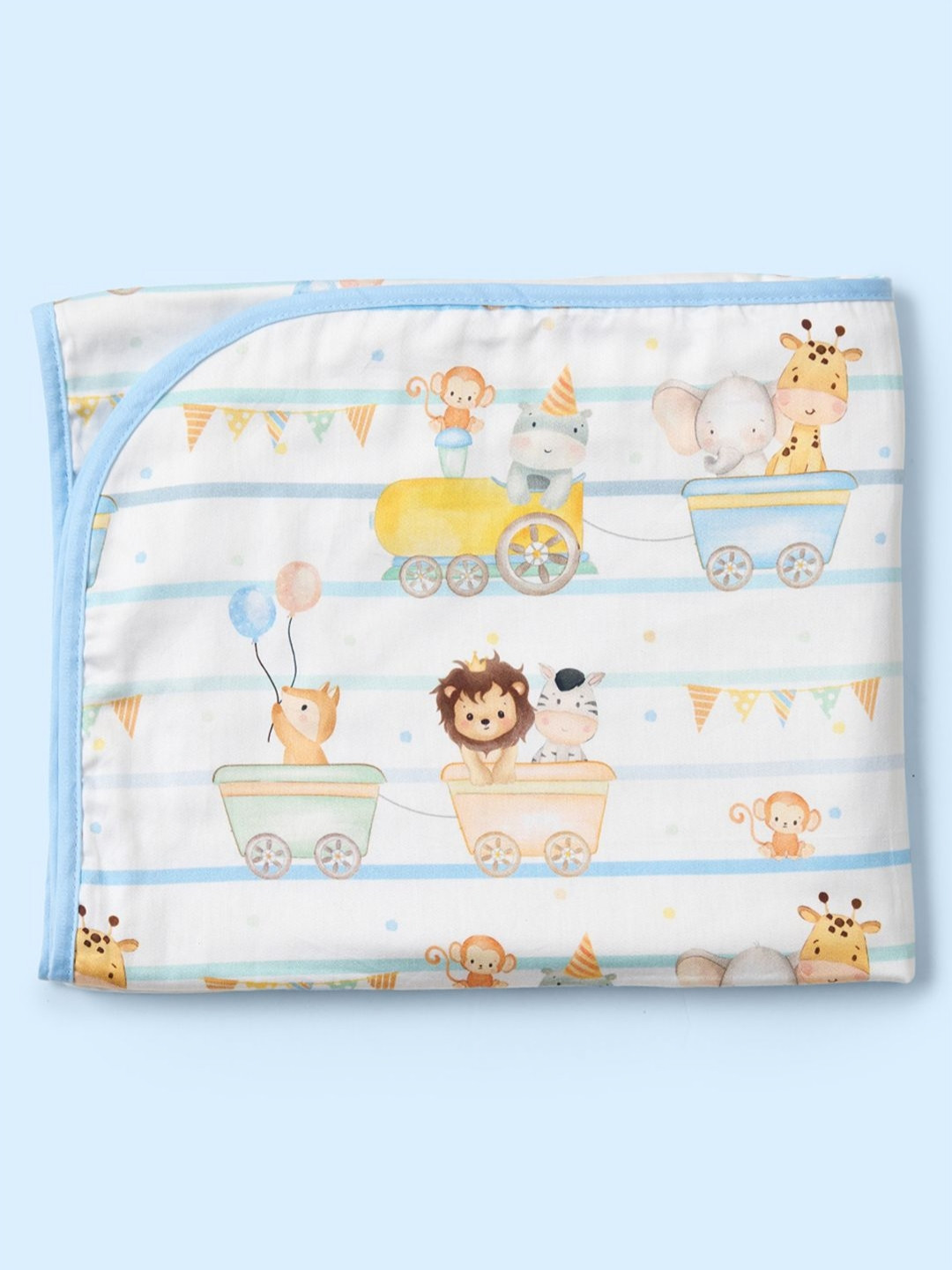 Fancy Fluff Blue & White Cartoon Characters AC Room Single Bed Dohar