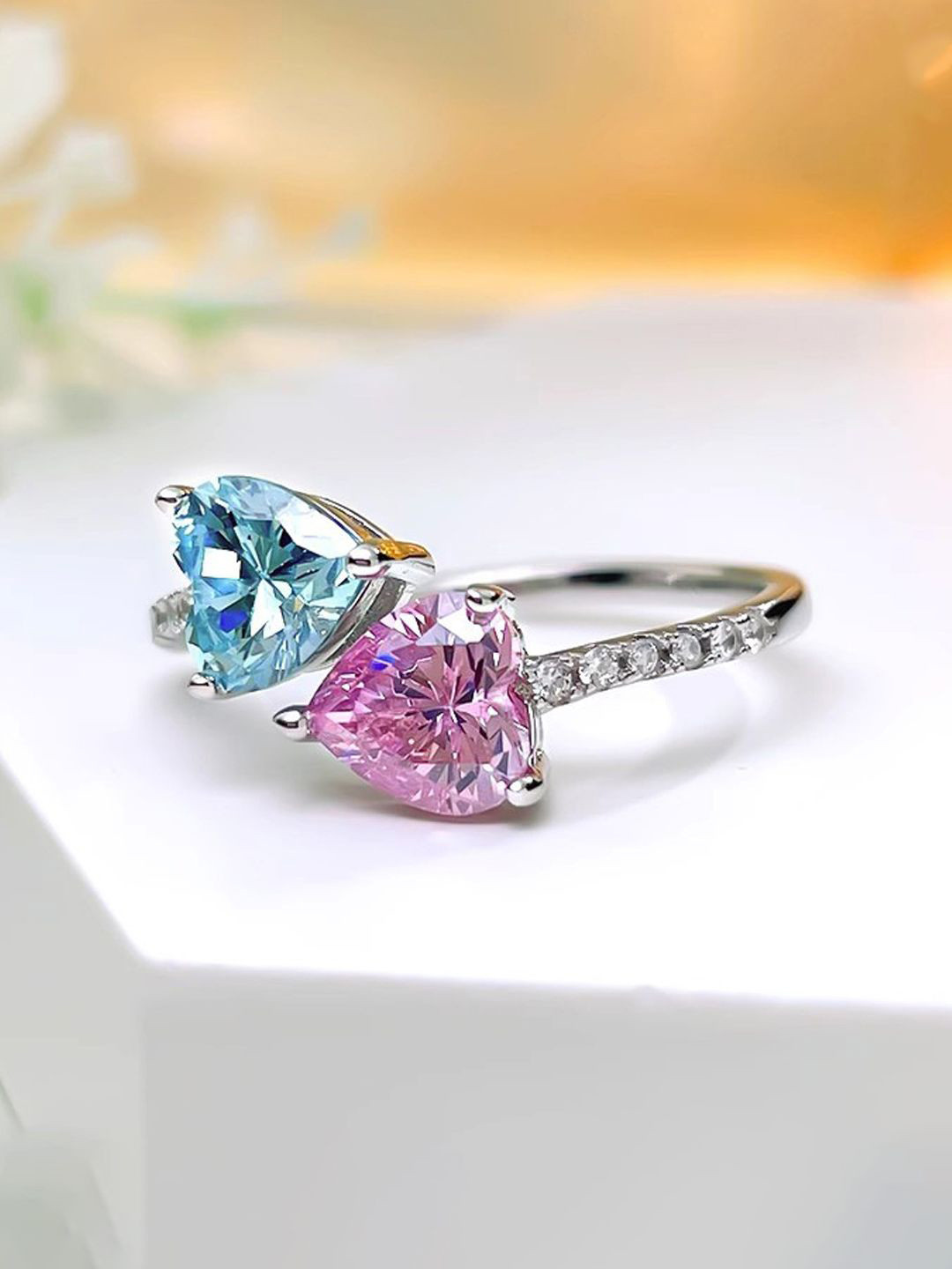 Designs & You Silver-Plated AD-Stone Studded Heart Shaped Adjustable Finger Ring