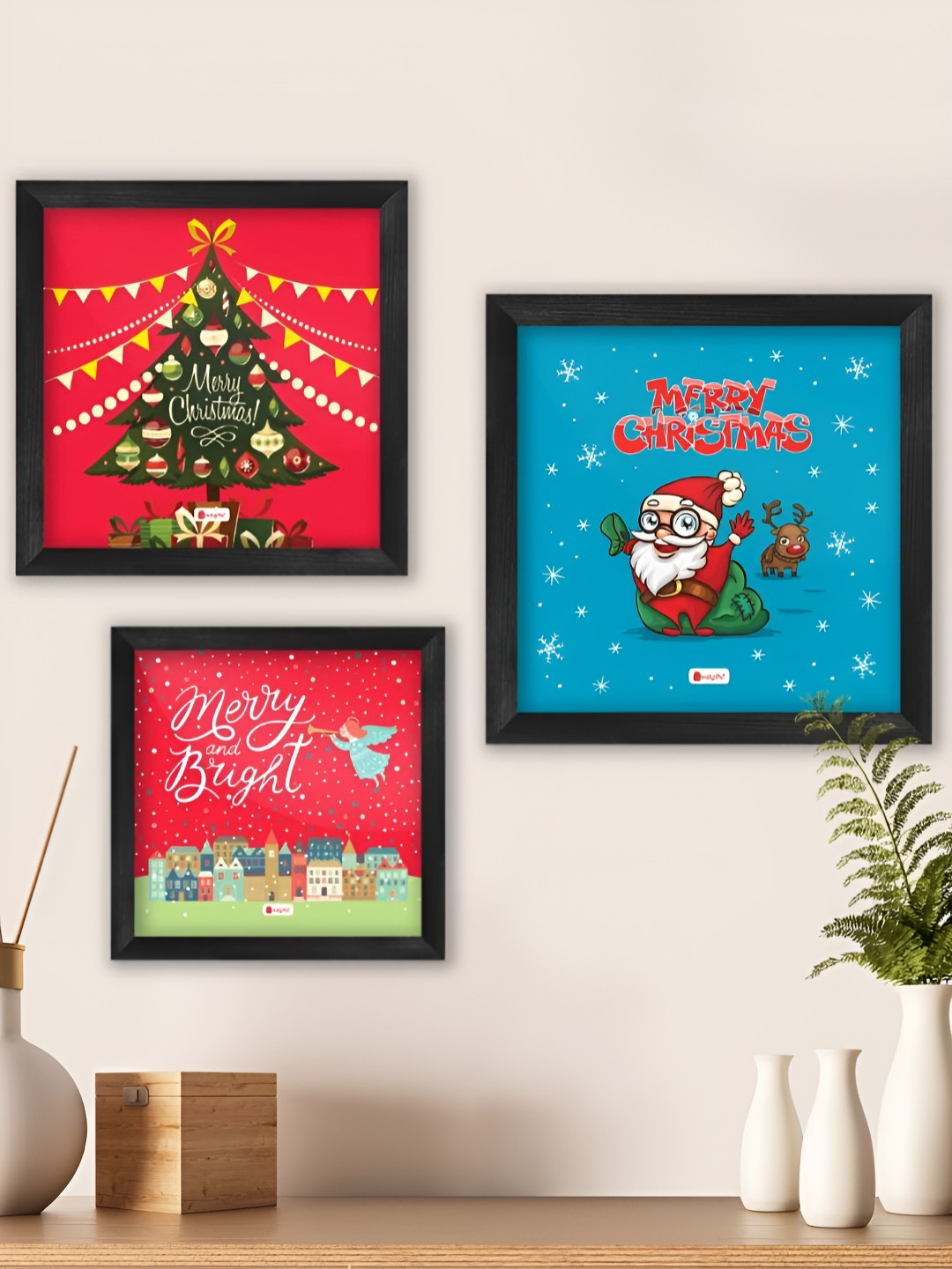 Indigifts Set of 3 Merry Christmas Printed Photo Frames