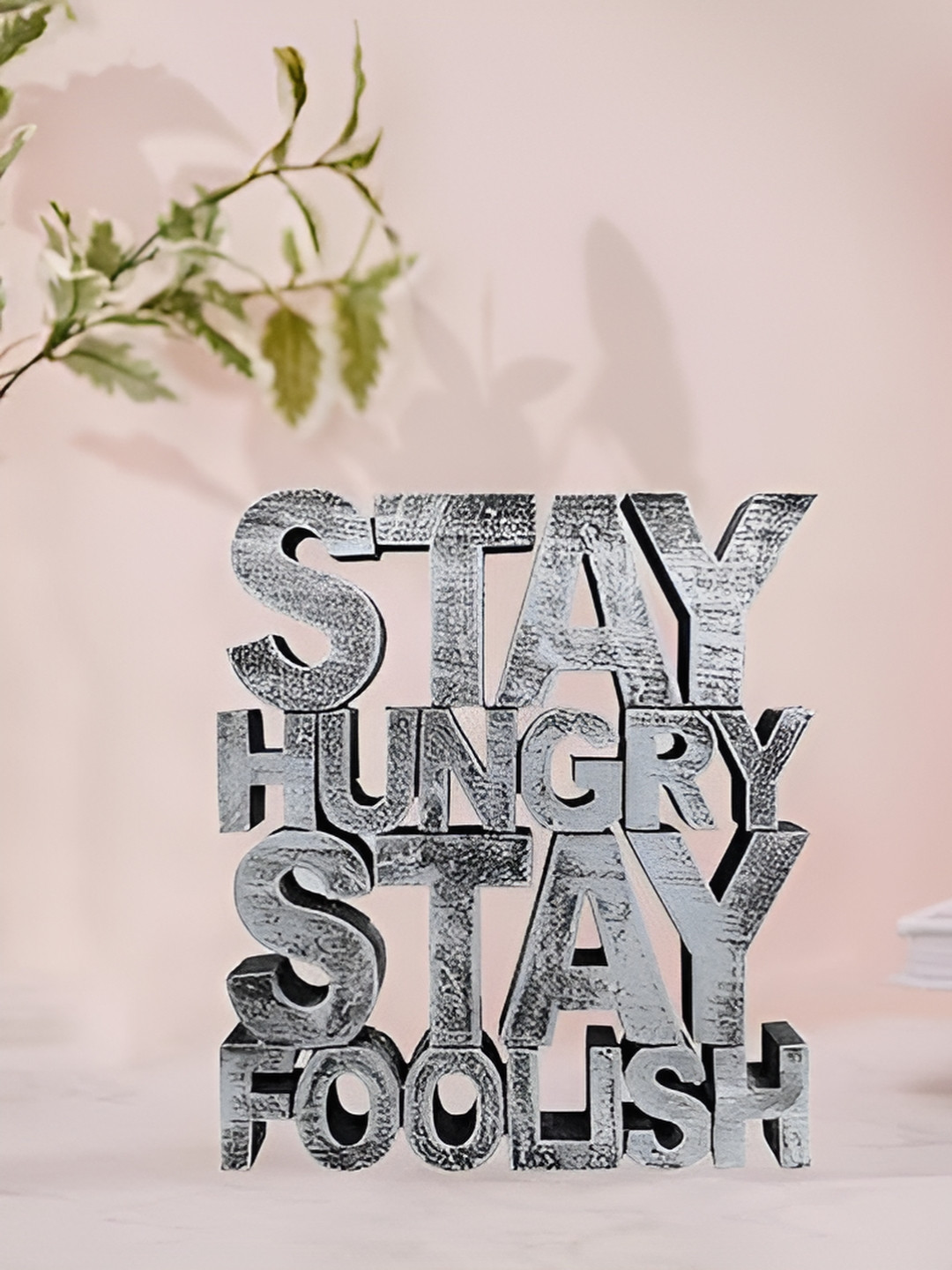 Zart Stay Hungry Stay Foolish Silver Polyresin Natural Living Room Medium Showpiece - 6.8 Inches