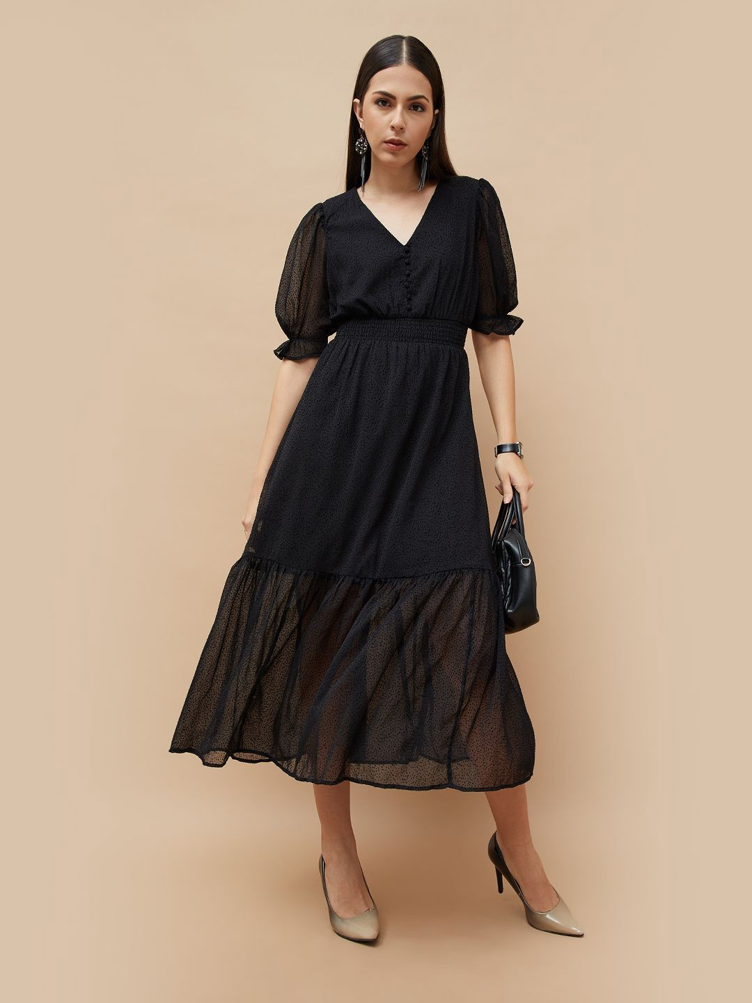 CODE by Lifestyle Print Flared Sleeve A-Line Maxi Dress