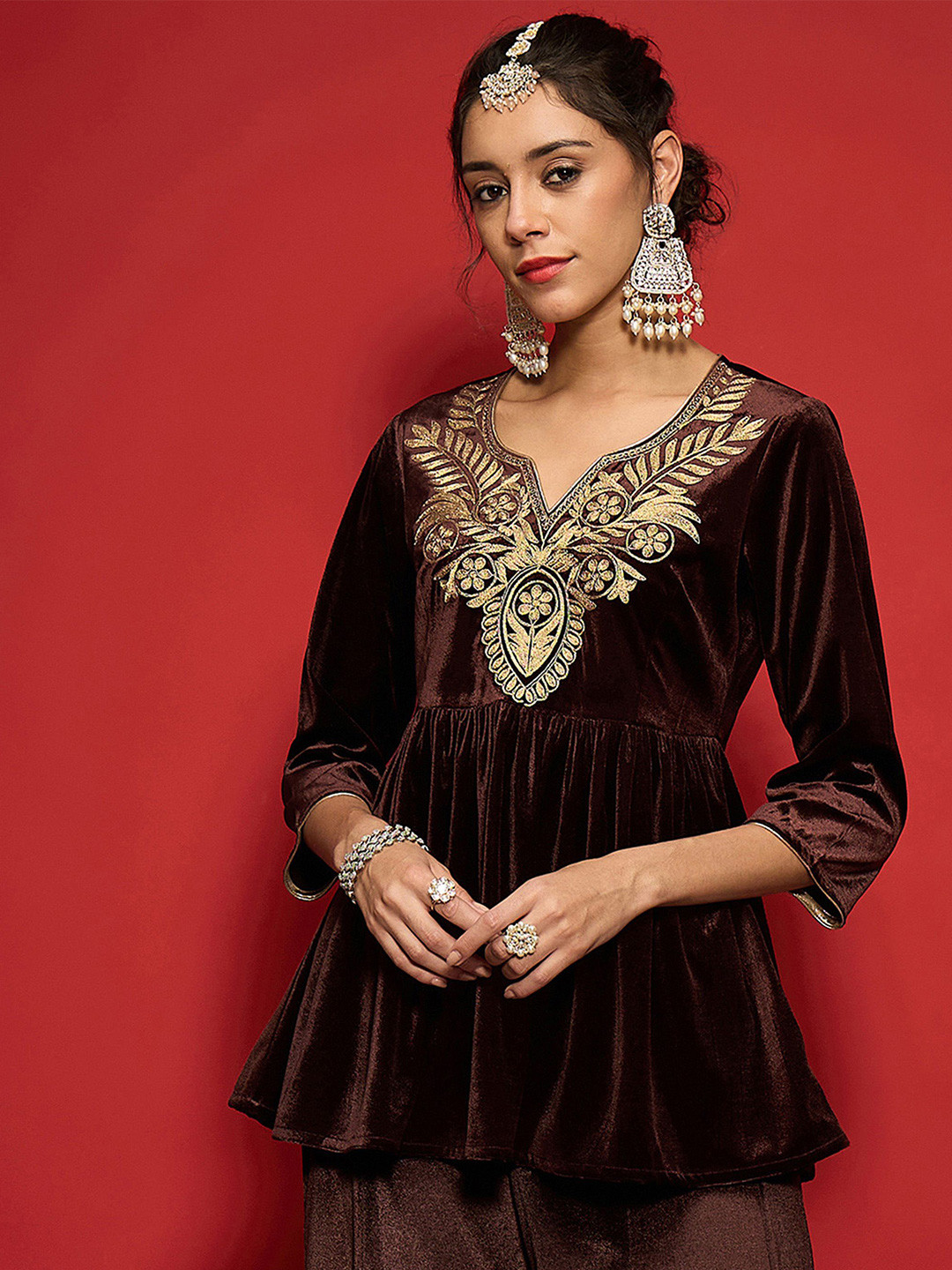 Shae by SASSAFRAS Embroidered Velvet Top
