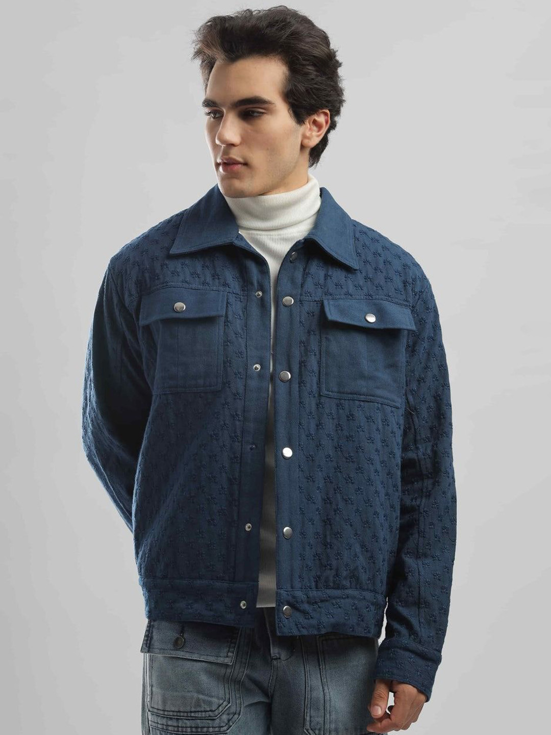 Overlays Men Brand Logo Quilted Jacket with Patchwork