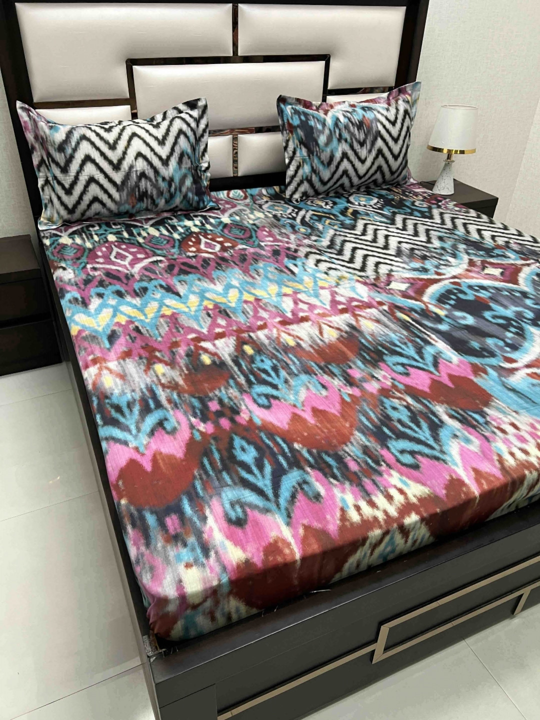 Pure Decor Majestic Pink Ethnic Motifs Pure Cotton 300 TC King Fine Bedsheet with 2 Pillow Covers-108 x 108 inches