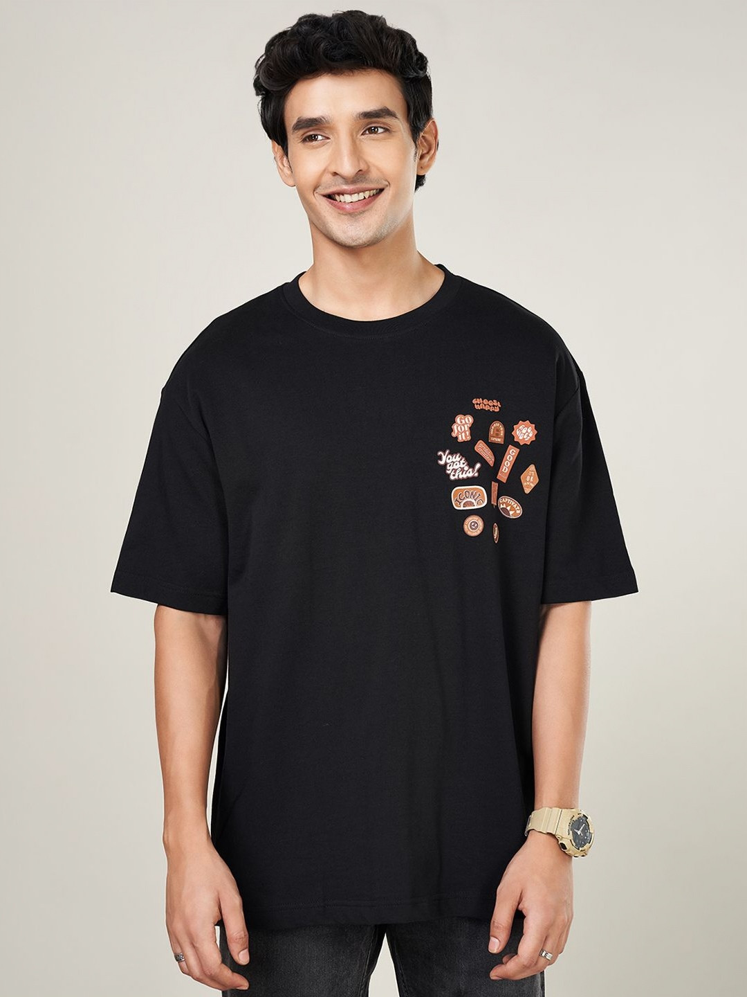 People Men Drop-Shoulder Sleeves Pockets Boxy T-shirt