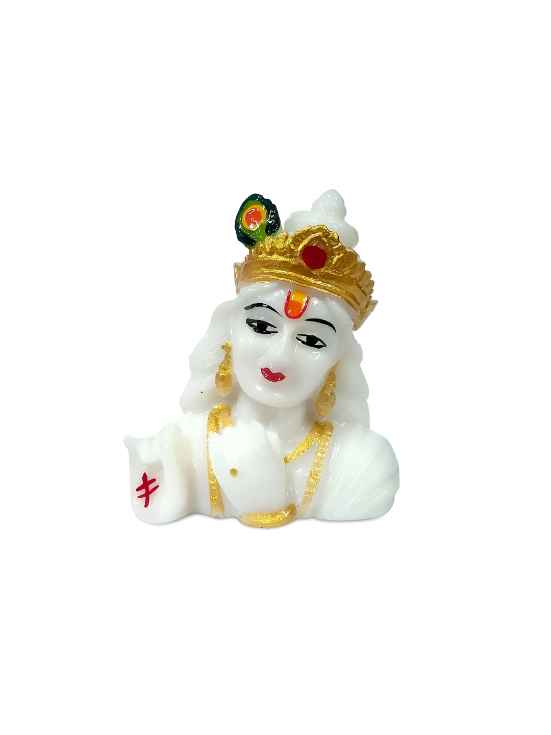 Adhvik Lord Kahna Face with Flute White Marble Natural Prayer Room Small Showpiece - 3 Inches