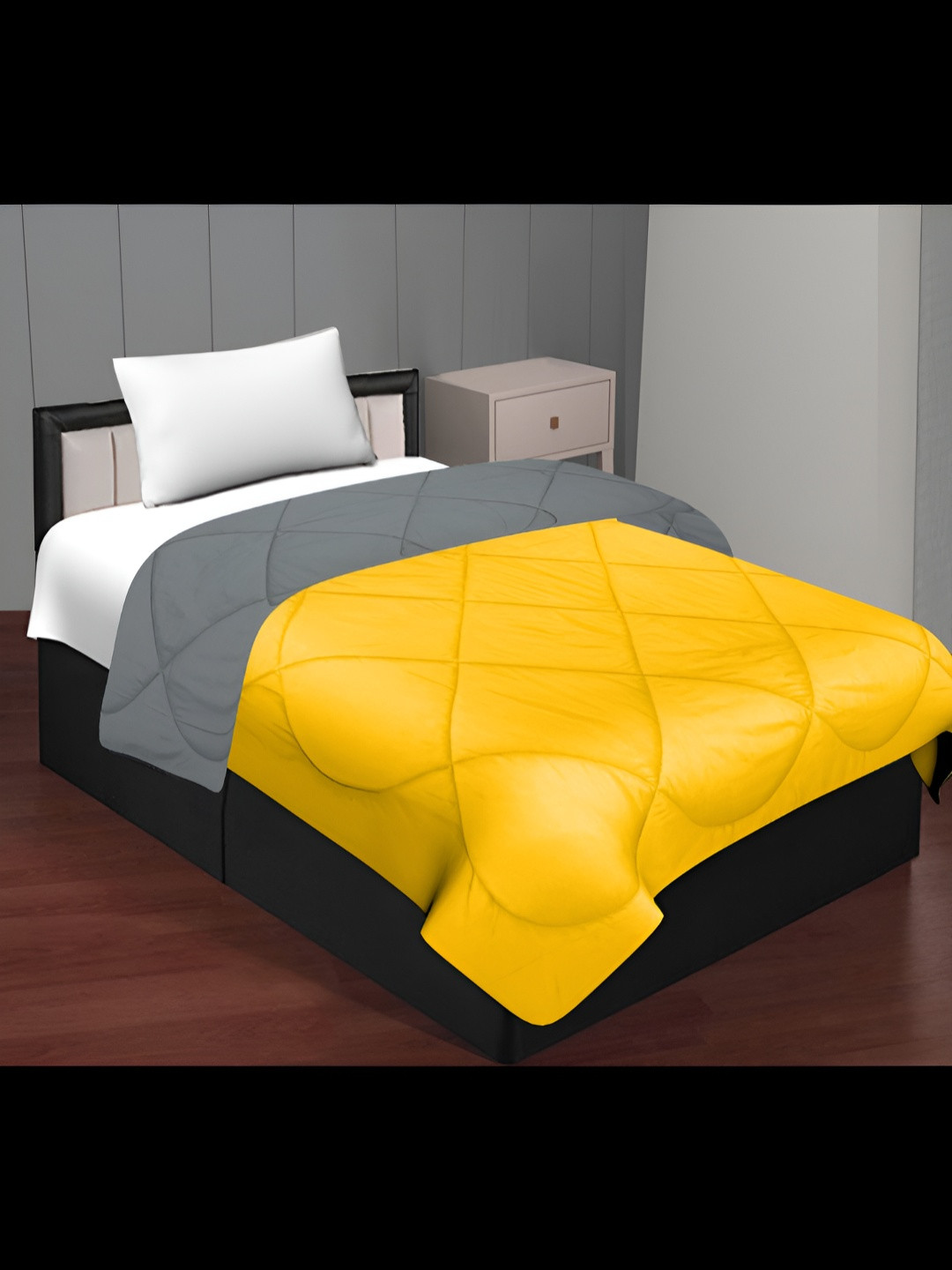 BED-SHEET.COM Yellow & Grey Microfiber Mild Winter 300 GSM Single Bed Comforter