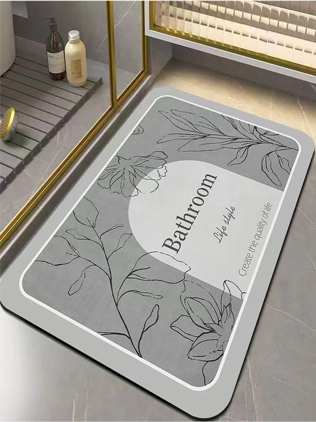 HOUSE OF QUIRK Grey Printed Rectangular Bath Rug