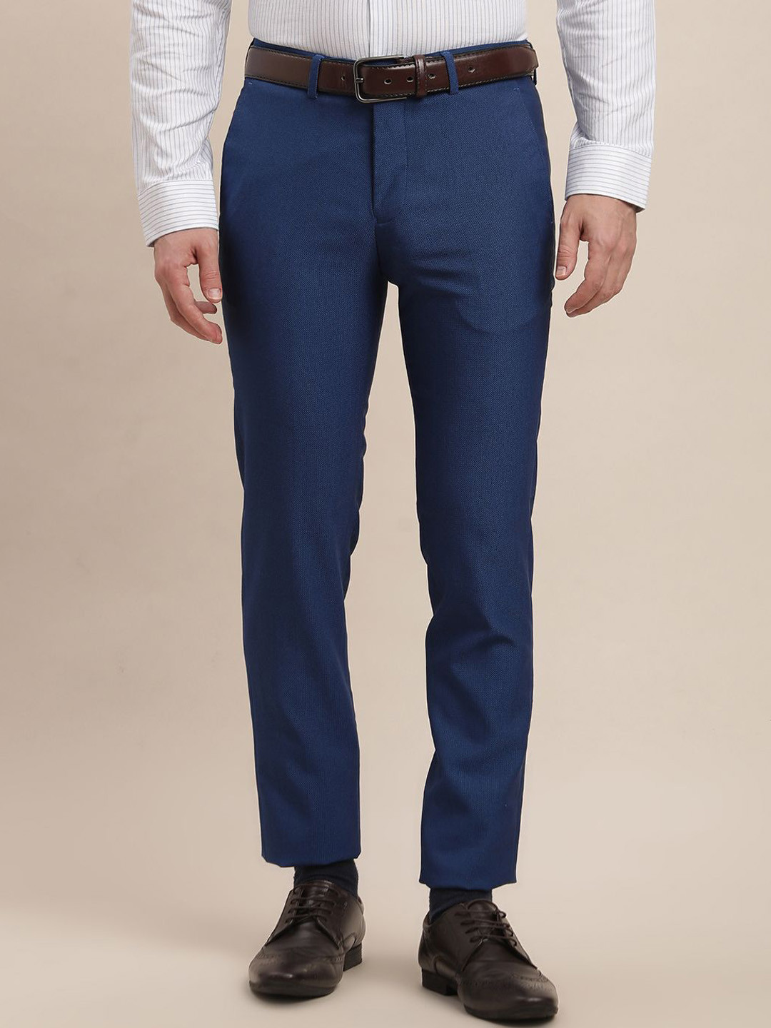 Turtle Men Tailored Skinny Fit Mid Rise Formal Trousers