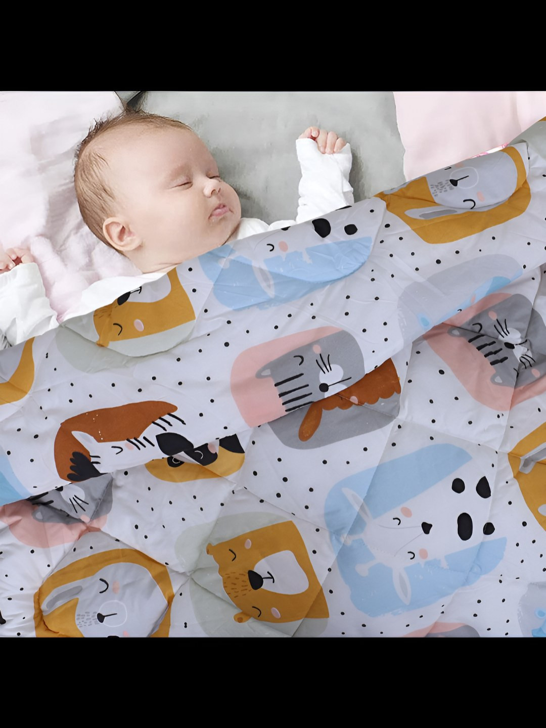 BED-SHEET.COM White & Brown Cartoon Characters Microfiber Mild Winter 300 GSM Single Bed Comforter