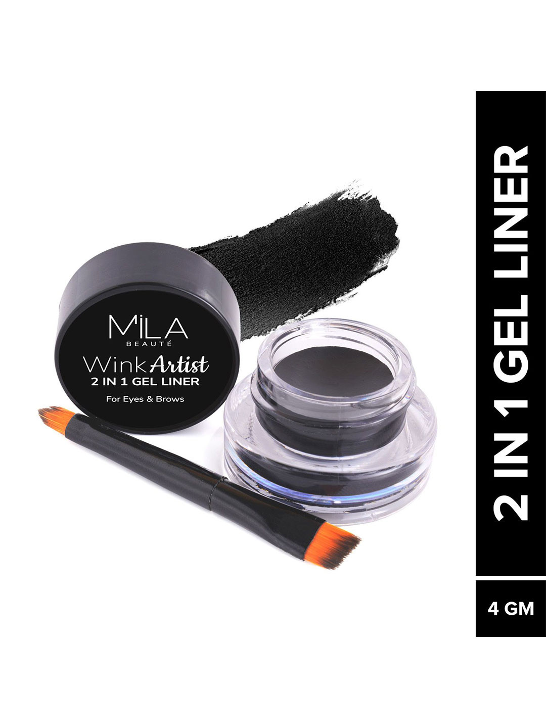MILA BEAUTE Wink Artist 2 In 1 Gel Eyeliner For Eyes & Brows - 4 g - Black
