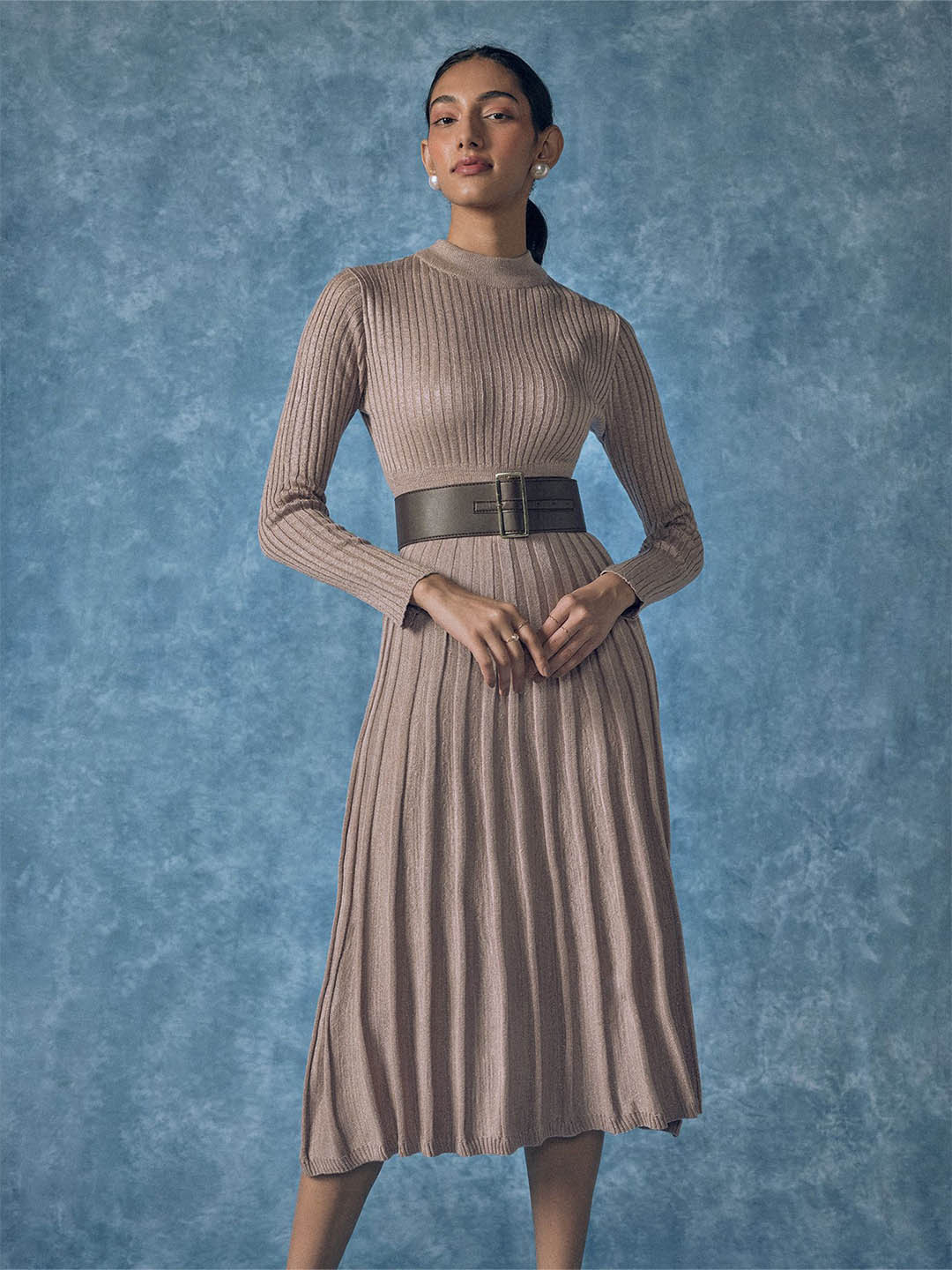 The Label Life Women Round Neck A-Line Knee Length Dress