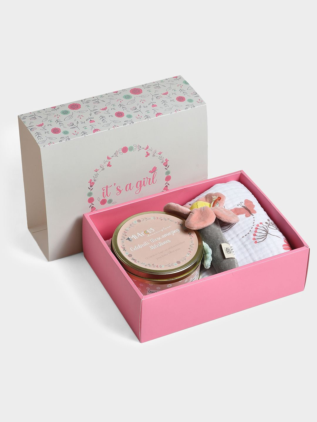 MiArcus Blanket Toy & Milestone Cards Pure Cotton Baby Gift Set