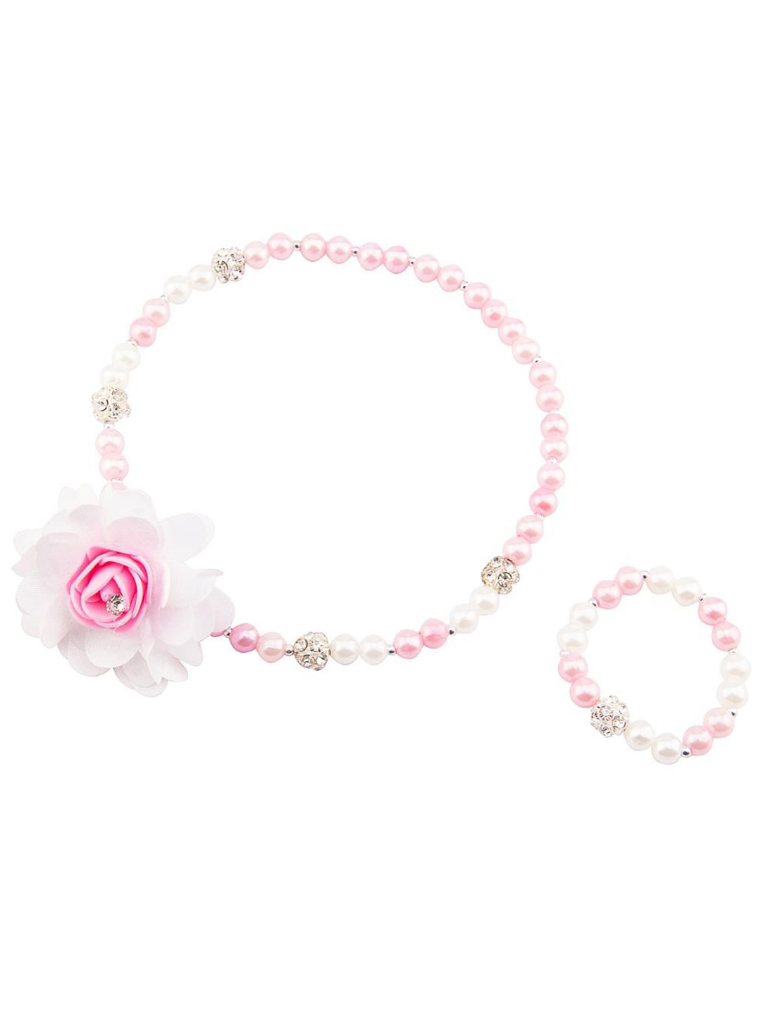 Daizy Girls Flower Stone Studded & Pearls Beaded Jewellery Set