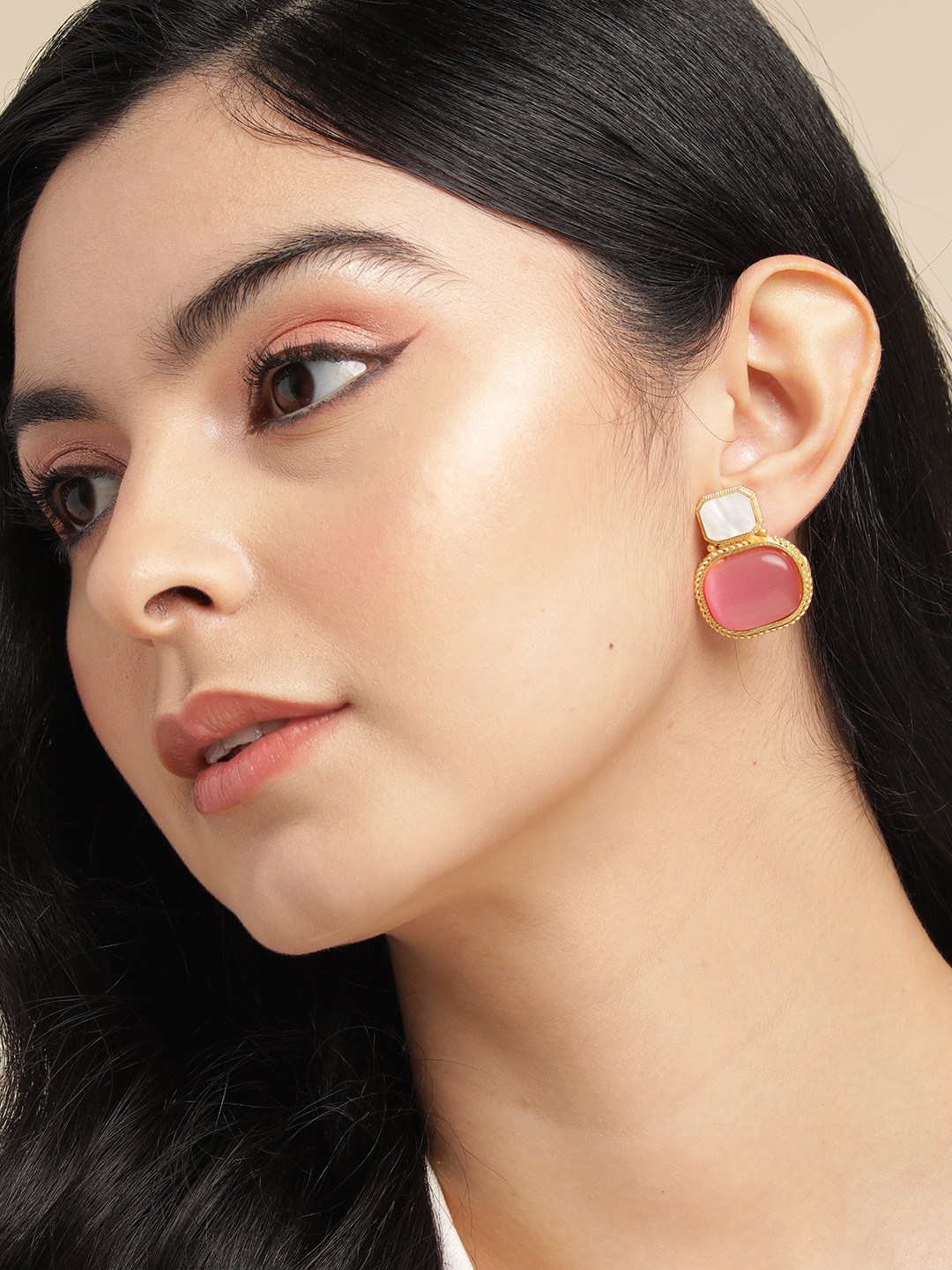 Anouk Gold-Plated Beaded Oval Stud Earrings