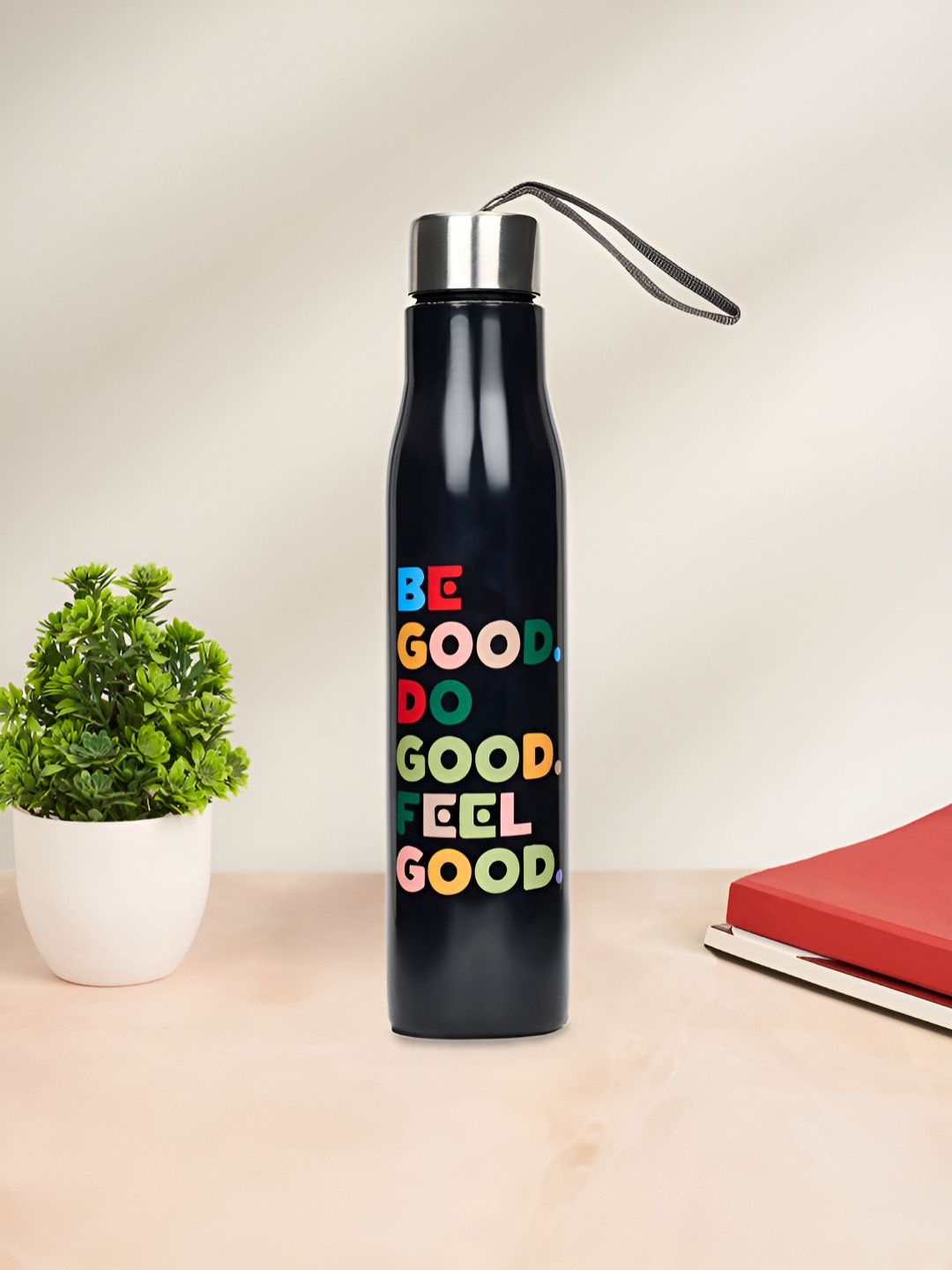 Living scapes by Pantaloons Typography Stainless Steel Carrying Loop Water Bottle - 750ml