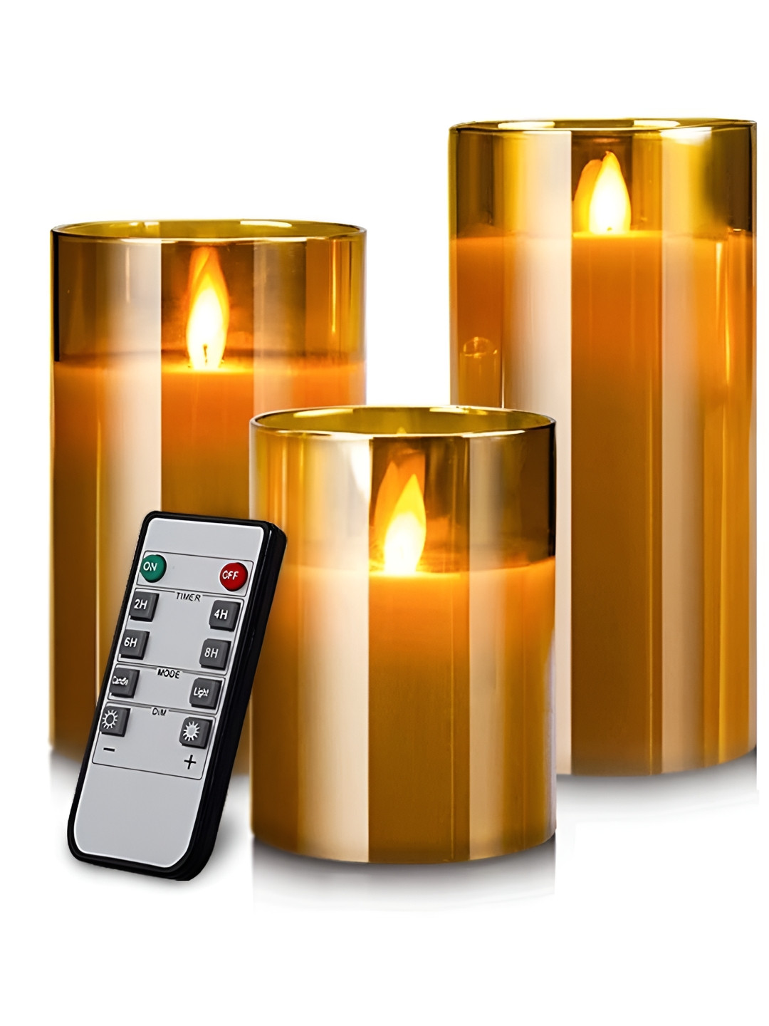 Quace Remote Controlled Glass LED Candle 3 Pieces Festive Decor