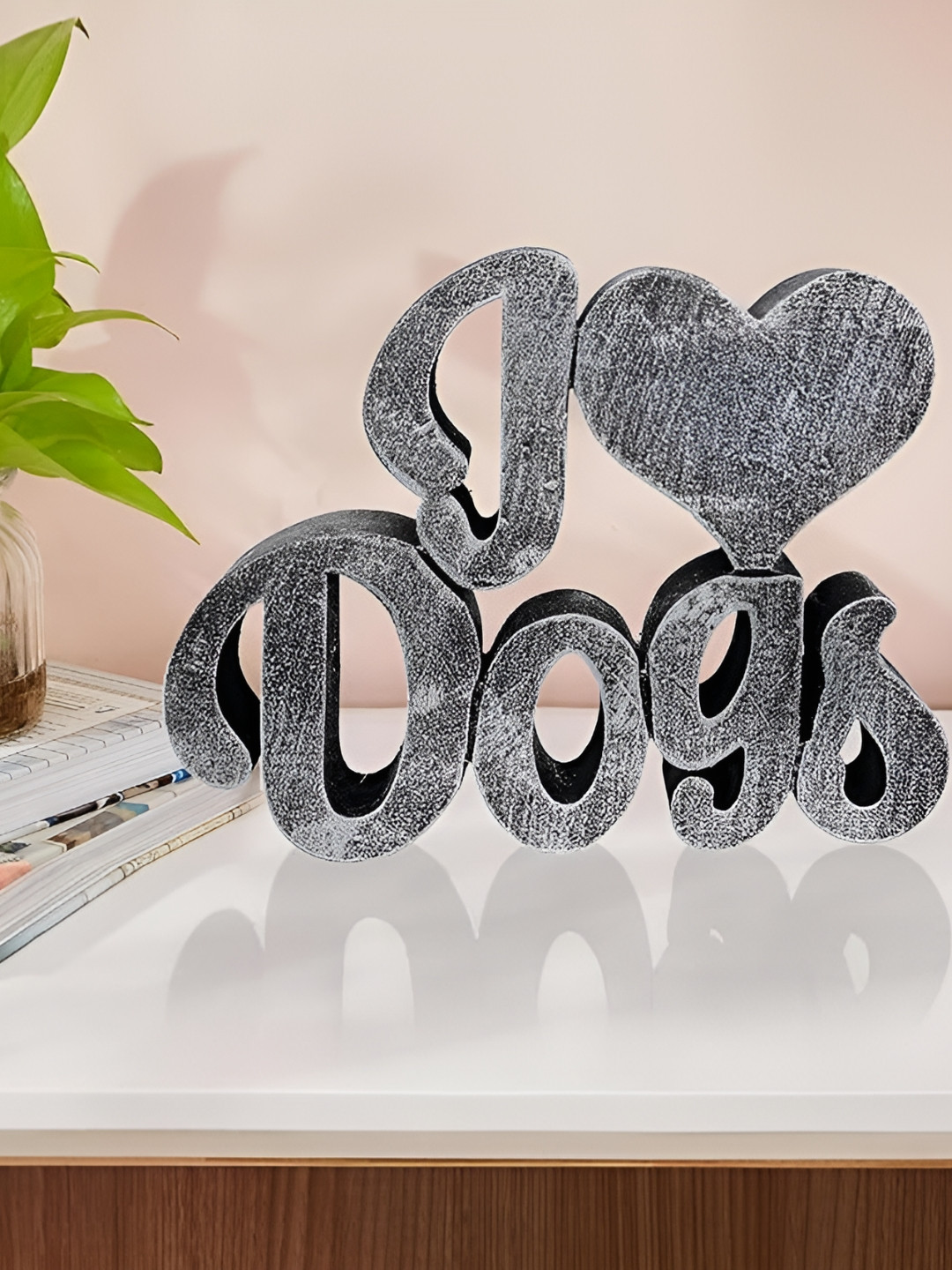 Zart I Love Dog Silver Polyresin Natural Living Room Medium Showpiece - 5 Inches