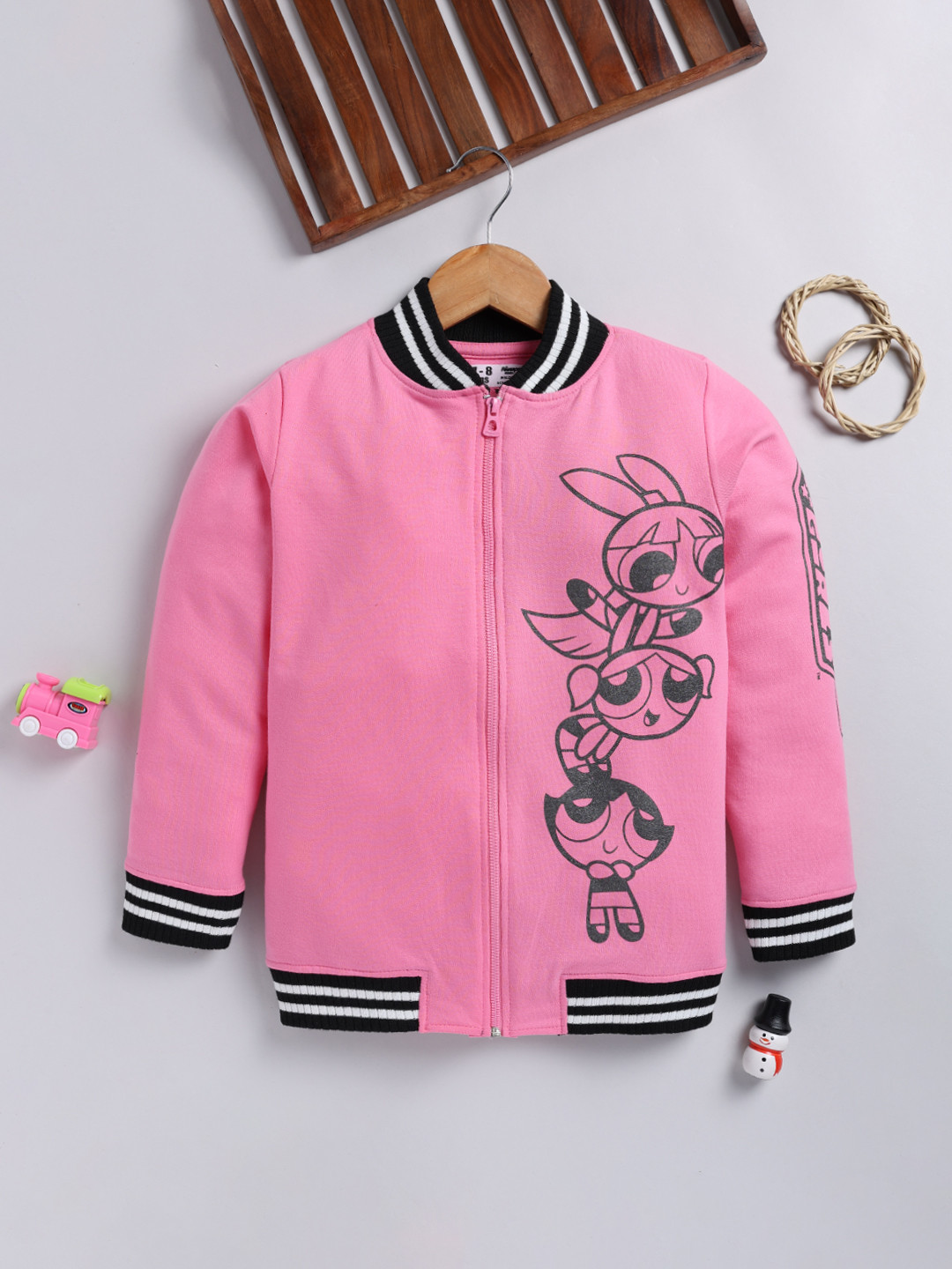 YK X Minute Mirth Girls Powerpuff Girls Printed Varsity Jacket