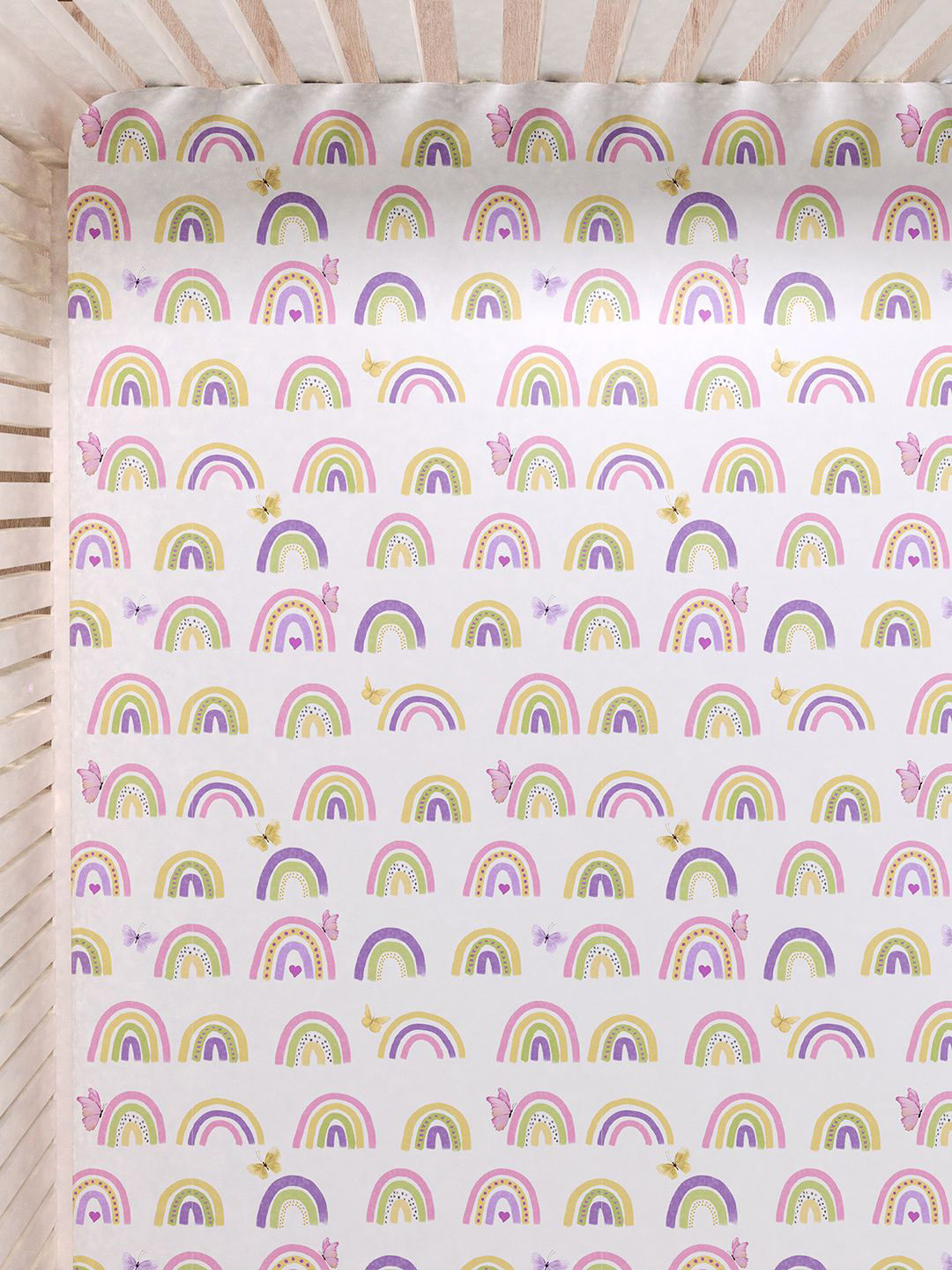 Fancy Fluff Girls Rainbow Dreams Organic Cot Baby Bedsheet