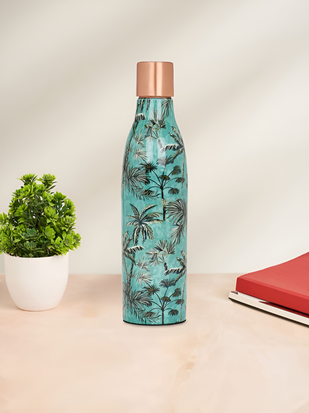 Living scapes by Pantaloons Green Floral Copper Single Wall Vacuum Water Bottle - 750ml