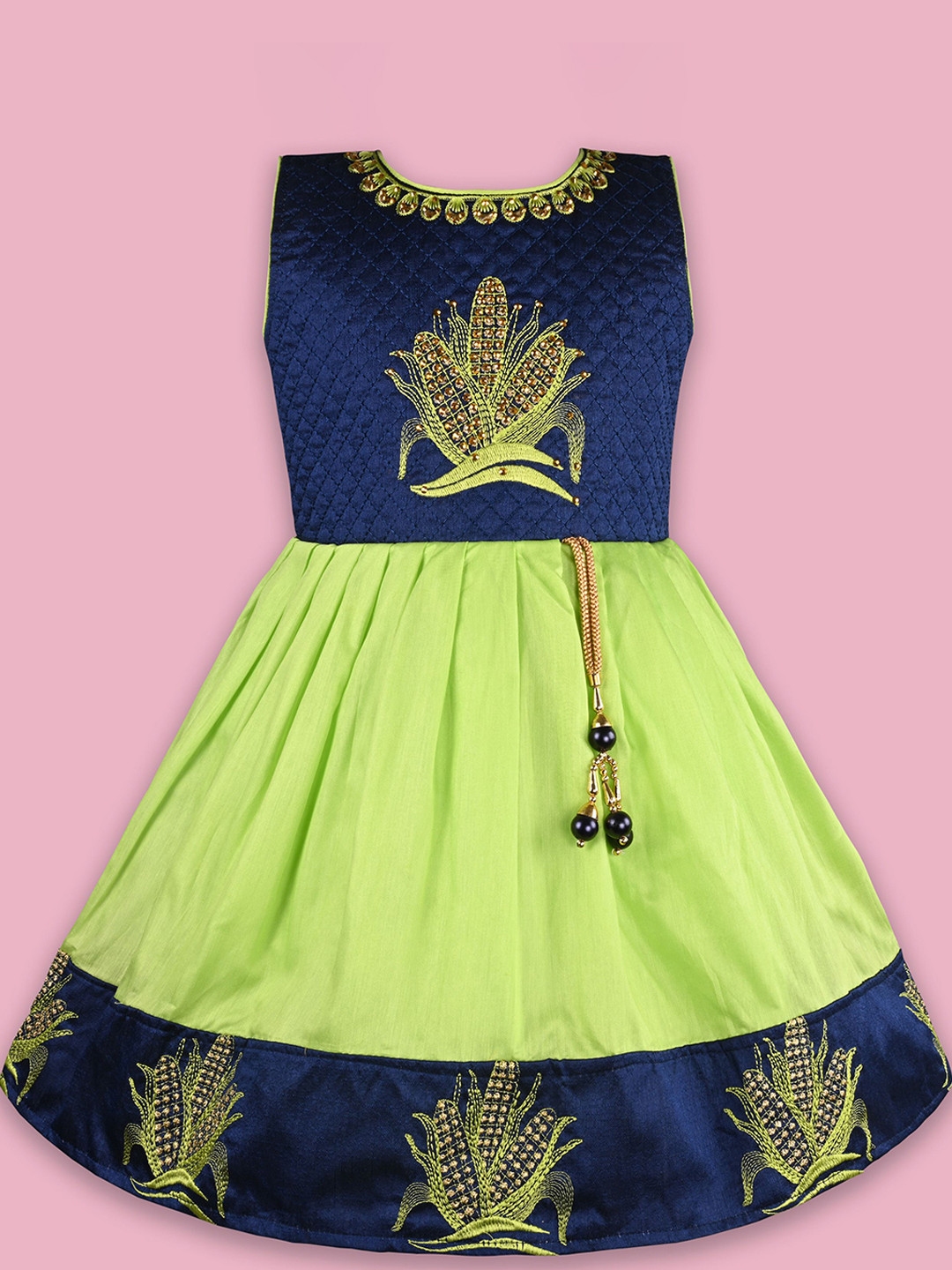 Wish Karo Embroidered Satin Fit & Flare Dress