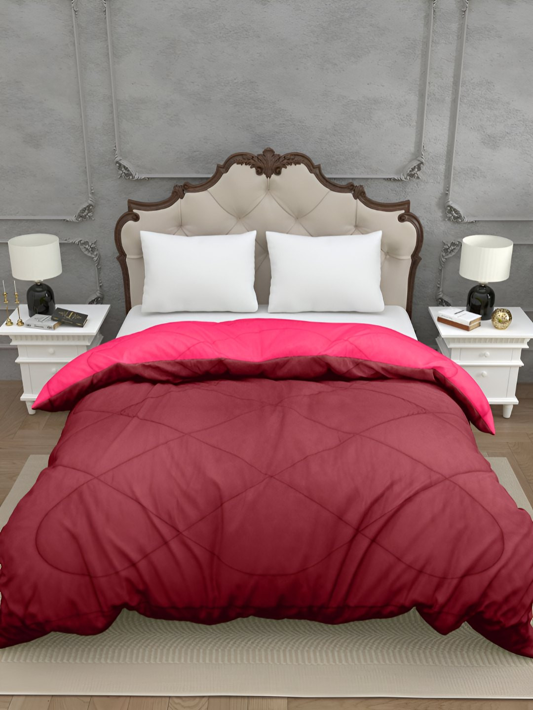 BED-SHEET.COM Pink & Red Geometric Microfiber Mild Winter 300 GSM Double Bed Comforter