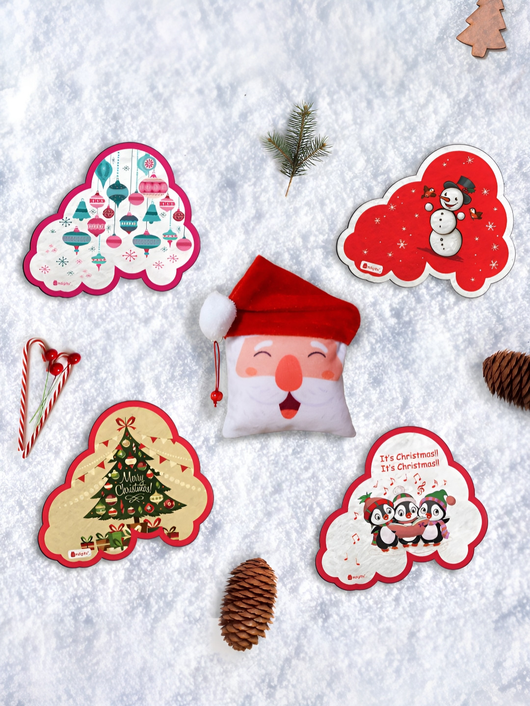 Indigifts Kids Cute Christmas Cloud Fridge Magnet & Santa Soft Toy Gifts