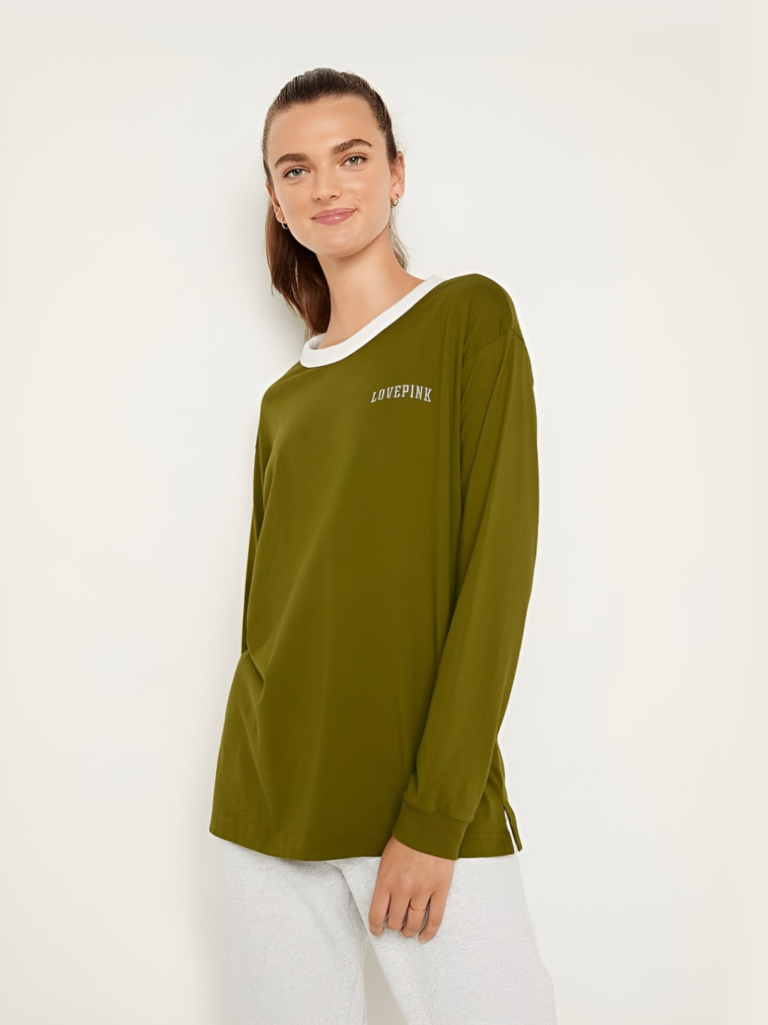 Victoria's Secret PINK Cotton Long Sleeve Campus Ringer T-Shirt