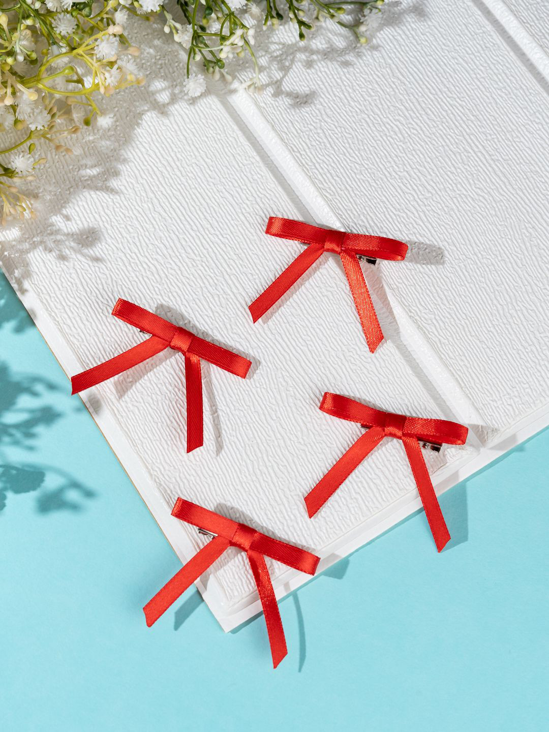 Arendelle Christmas Combo of 4 Satin Silk Mini Hairpin Bow In Red